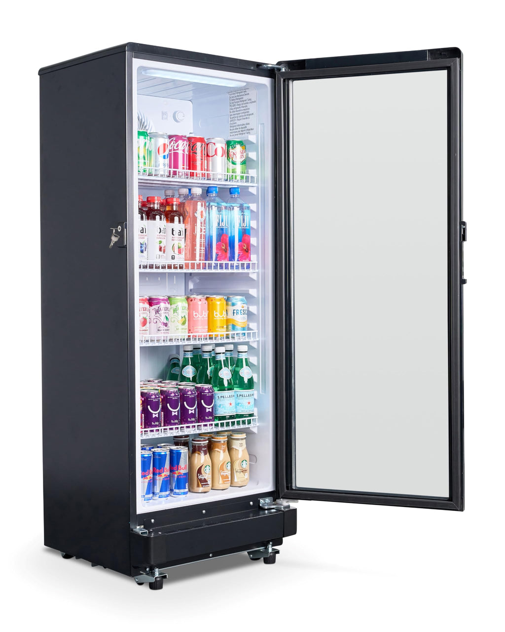 PremiumLevella PRF37DX Glass Door Display Refrigerator 3.1 cu ft Commercial Beverage Cooler Merchandiser - Black