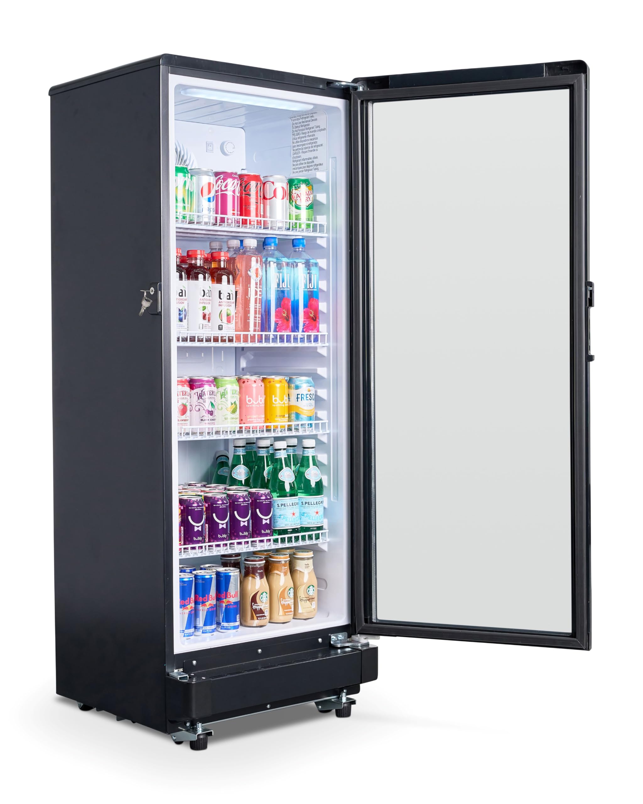 PremiumLevella PRF37DX Glass Door Display Refrigerator 3.1 cu ft Commercial Beverage Cooler Merchandiser - Black