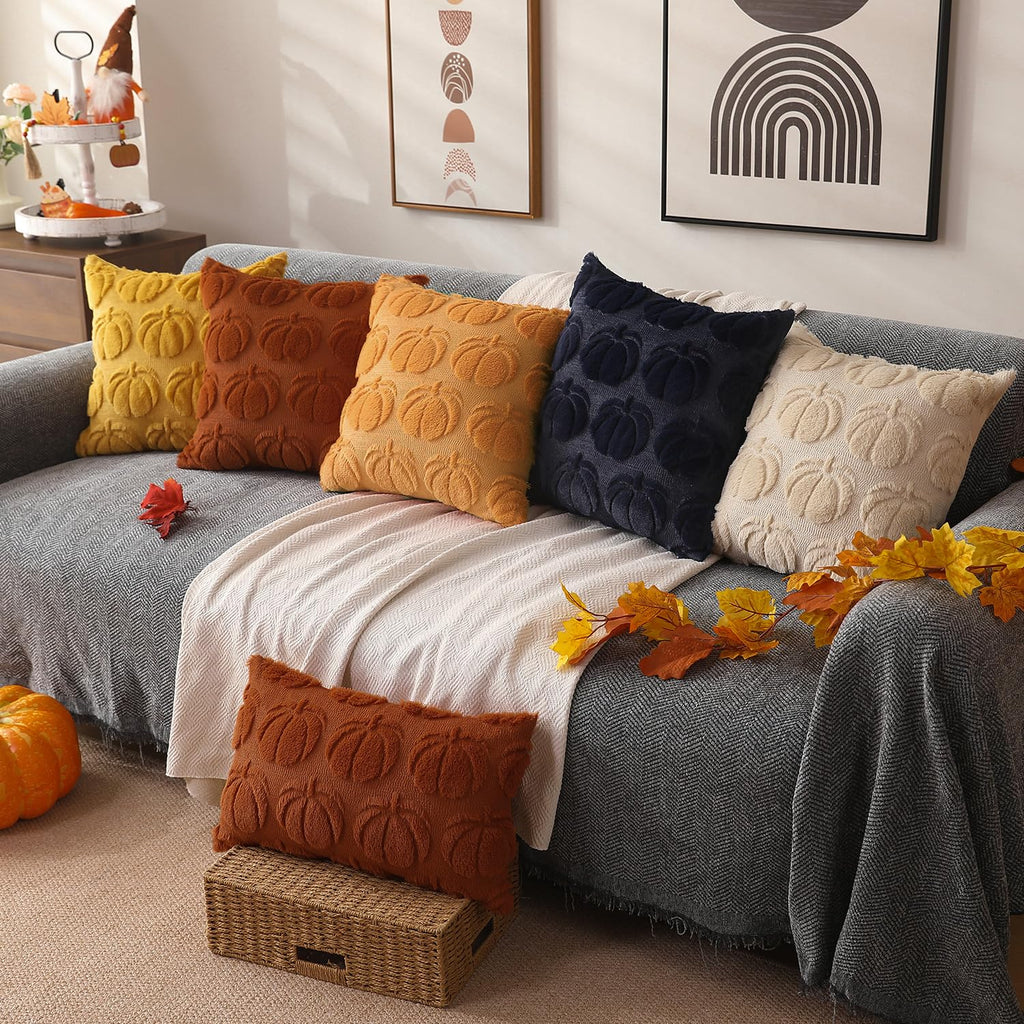 DFXSZ Fall Pillow Covers 16x16 Set of 2 Fall Decorations Autumn Beige Pumpkin Throw Pillow Cases Soft Plush Faux Fur Wool Couch Cushion Case for Chair Sofa Bedroom Living Room Home Decor PTK02B16