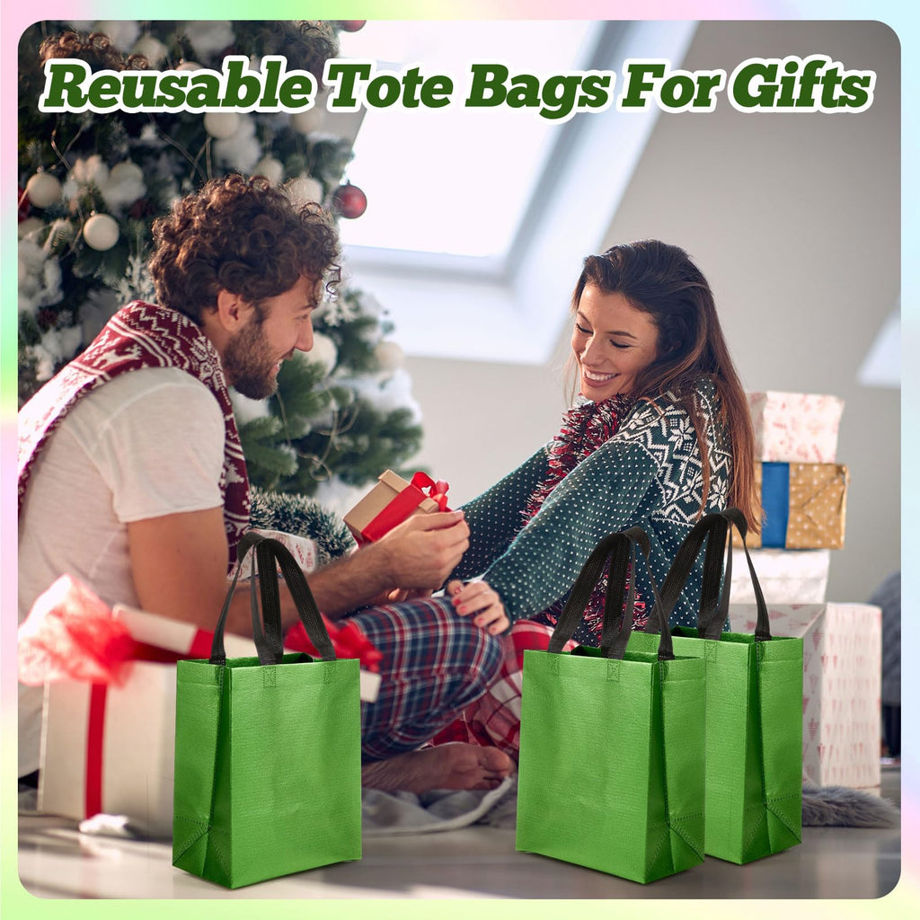 Eccliy 80 Pcs Reusable Gift Bags Set Glossy Grocery Gift Tote Bag with Hadnle for Wedding, Father's Day, Graduation, Summer Event (10 x 8 x 4.7 Inch,Black)