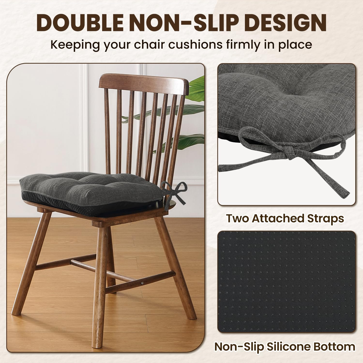 downluxe Indoor Chair Cushions for Dining Chairs, Tufted Overstuffed Textured Kitchen Chair Pads with Ties and Non-Slip Backing, 15.5" x 15.5" x 4", Aqua Blue, 4 Pack