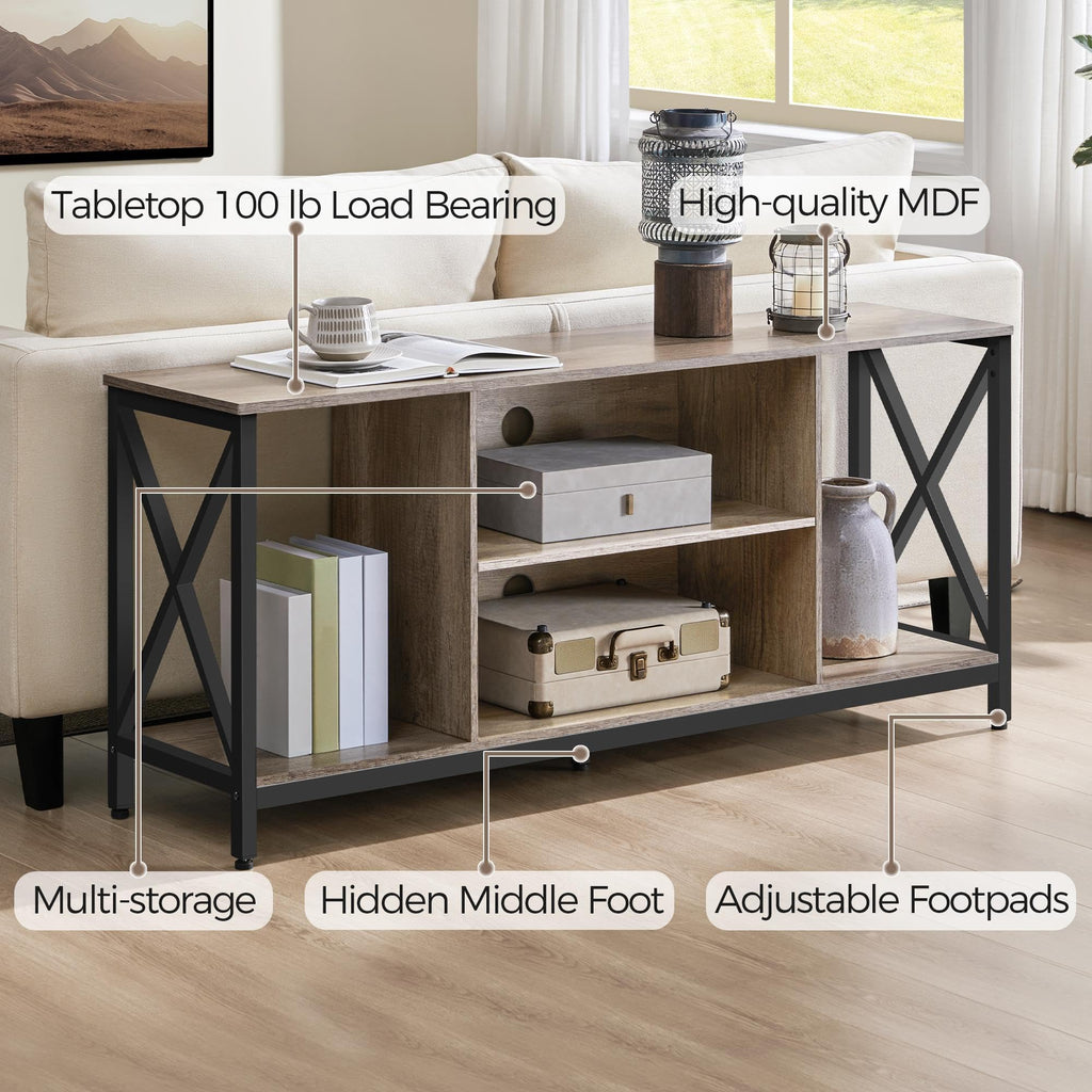 Yaheetech Industrial TV Stand for 55 Inch TV, Entertainment Center Media Console Table with Open Storage for Living Room, Wood Modern Furniture, Gray