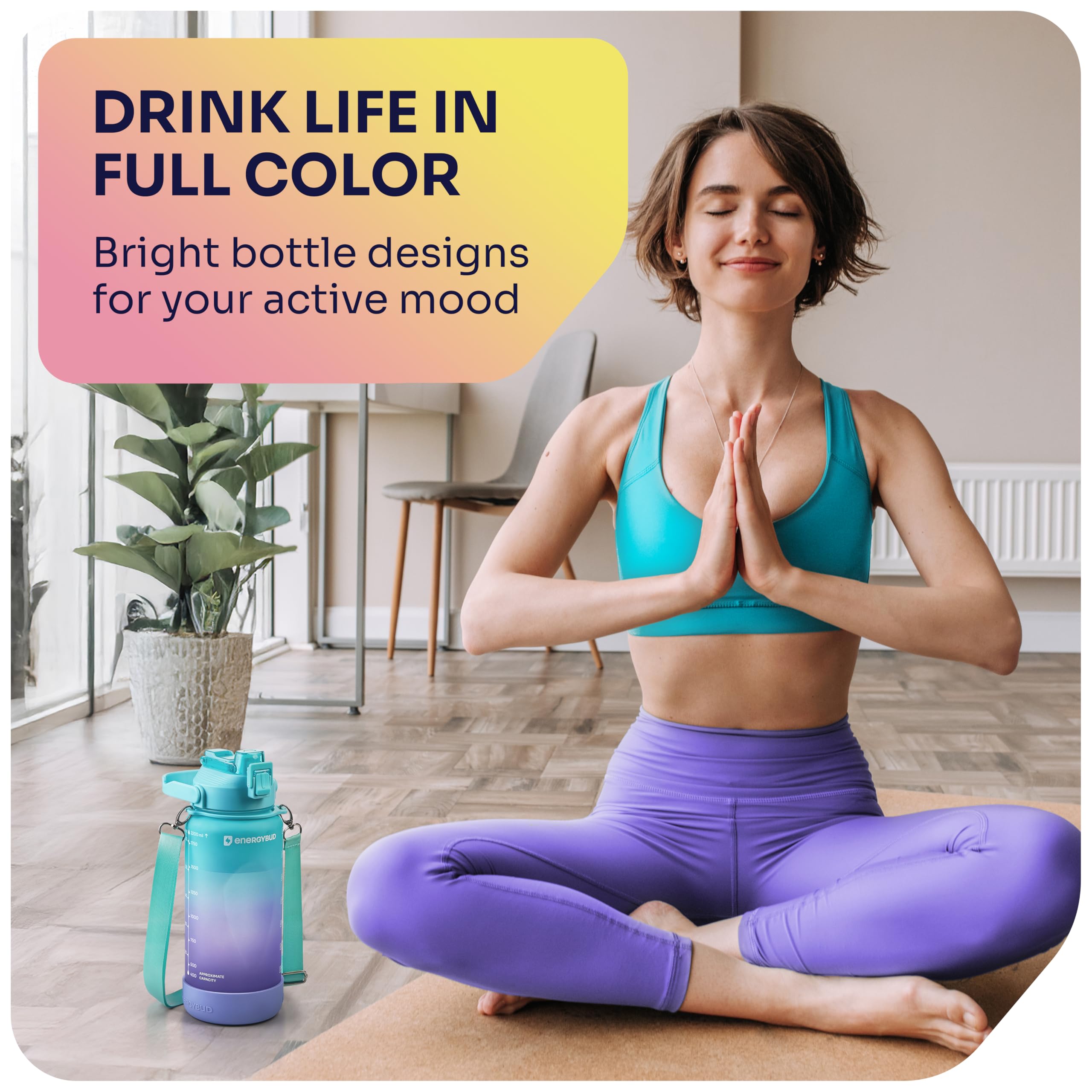 1/2 Gallon Water Bottle with 74.3 oz Capacity - Motivational Time Markers for Daily Hydration Goals - Leakproof BPA Free Tritan with Removable Straw