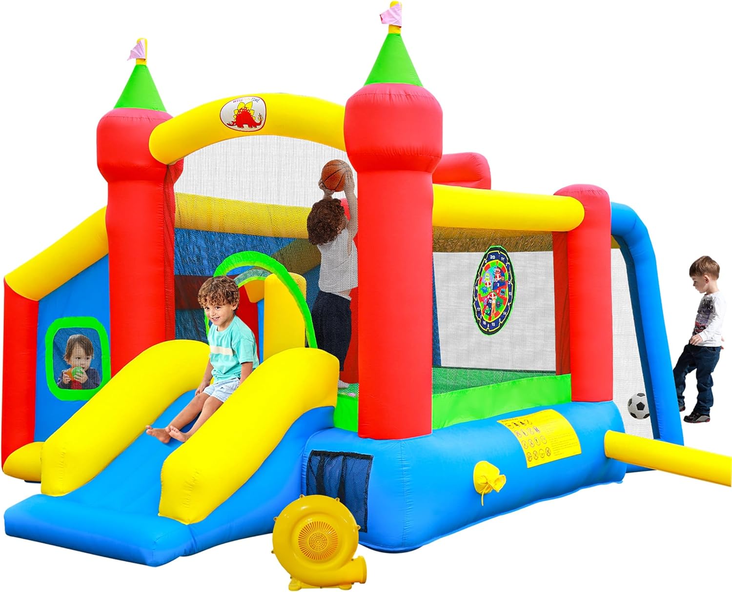 WELLFUNTIME Inflatable Bounce House,Jumping Castle Slide with Blower,Kids Bouncer with Ball Pit