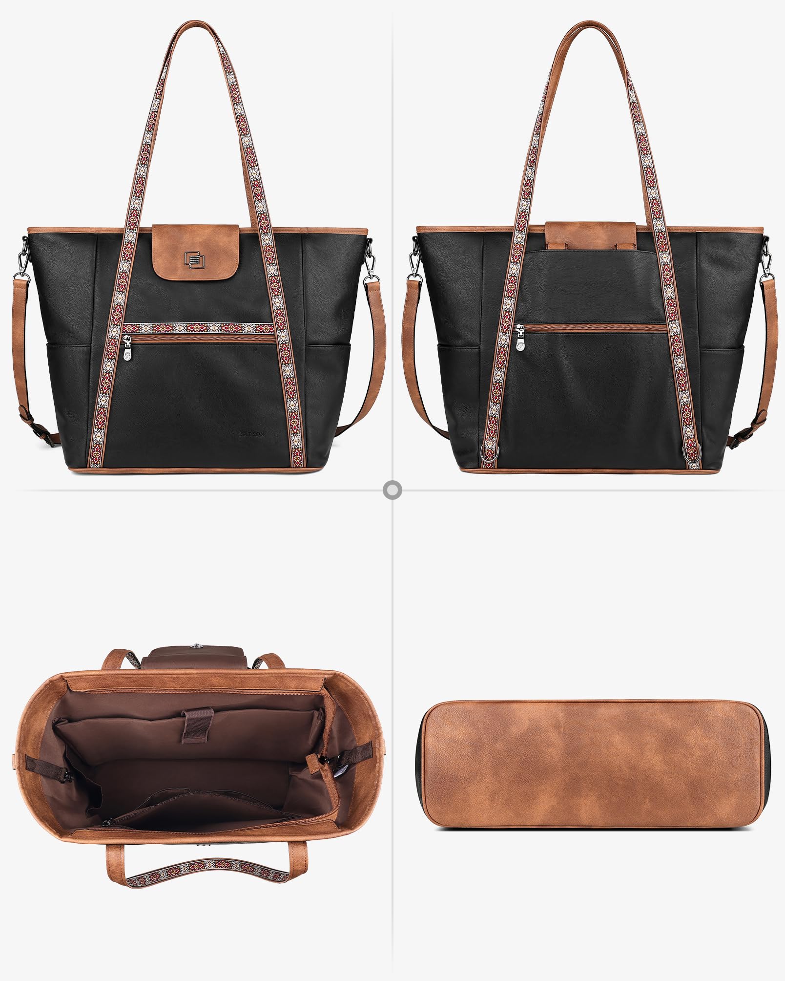 FADEON Large Laptop Tote Bag for Women Designer Leather Laptop Bag Fashion Travel Backpack Purse Shoulder Handbag