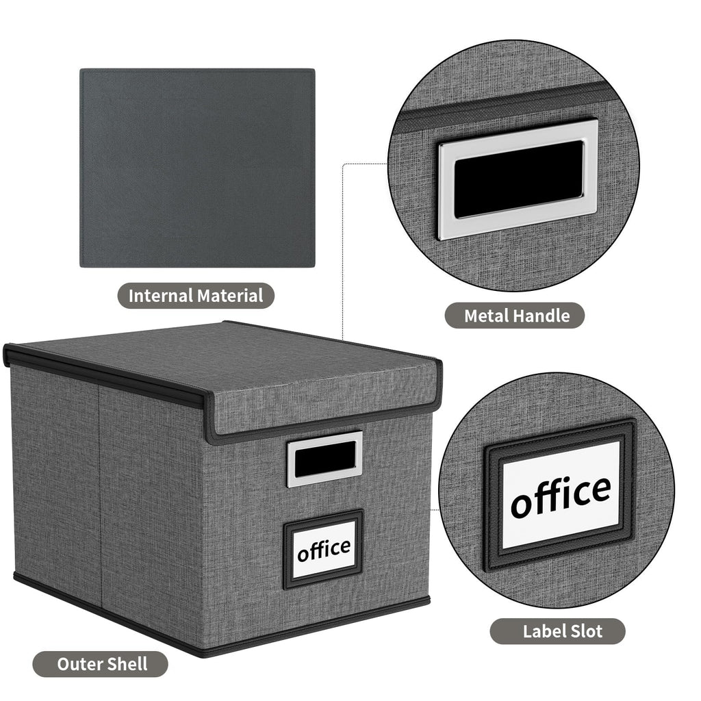 File Organizer Box with Lid, Collapsible Faux Leather Hanging File Folder Box Organizer with Plastic Slides, Decorative Home/Office Filing System Boxes for File and Folders Storage