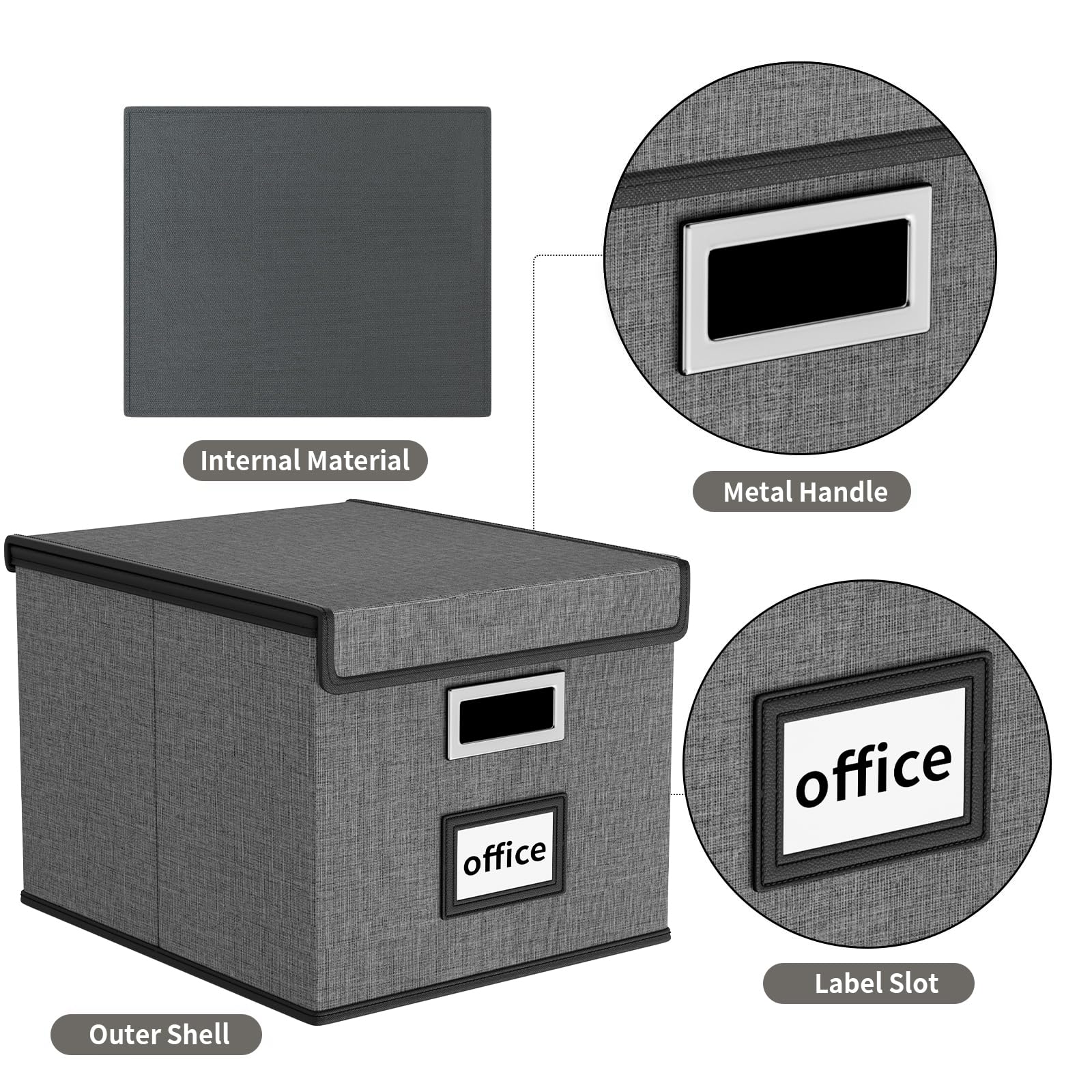File Organizer Box with Lid, Collapsible Faux Leather Hanging File Folder Box Organizer with Plastic Slides, Decorative Home/Office Filing System Boxes for File and Folders Storage