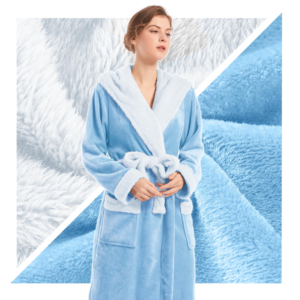 Inner Wish Women Hooded Plush Robe, Fleece Highly Absorbent Cozy Warm Bathrobe