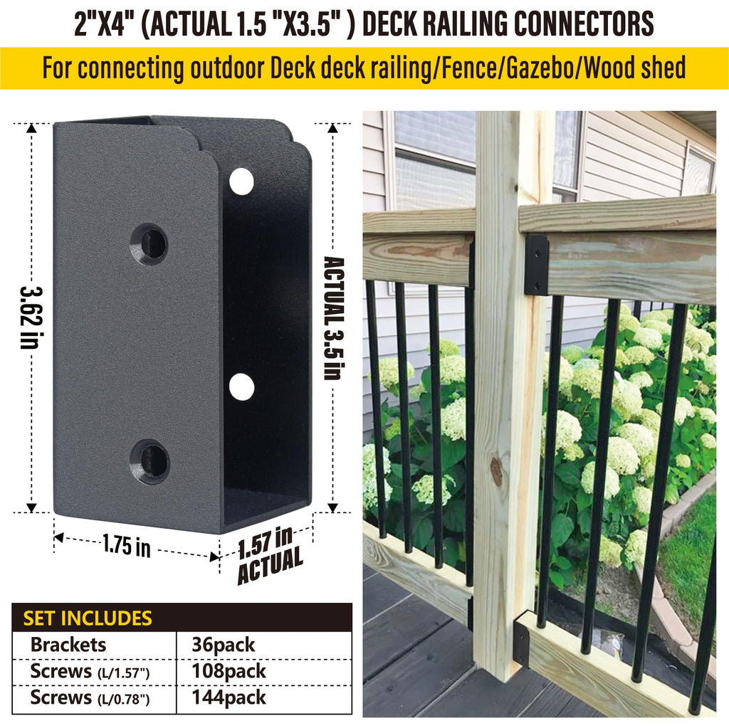 AECXM 201 Stainless Steel 2" x 4" (1 ½" x 3 ½" Actual) Deck Railing 27.5° Stair Connectors, for Deck Railing Stair Handrail Connection Installation Deck Railing Bracket (4 Pair-Black)