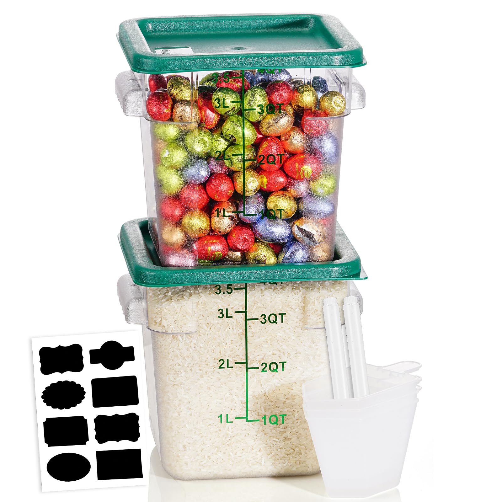 4QT NSF Food Storage Containers: 8 PCS [Food Grade][Hot&Cold Resistant] Commercial Clear Food Storage Containers with Lids for Restaurant Kitchen Proof Dough, Measuring Spoons Included(BPA FREE)