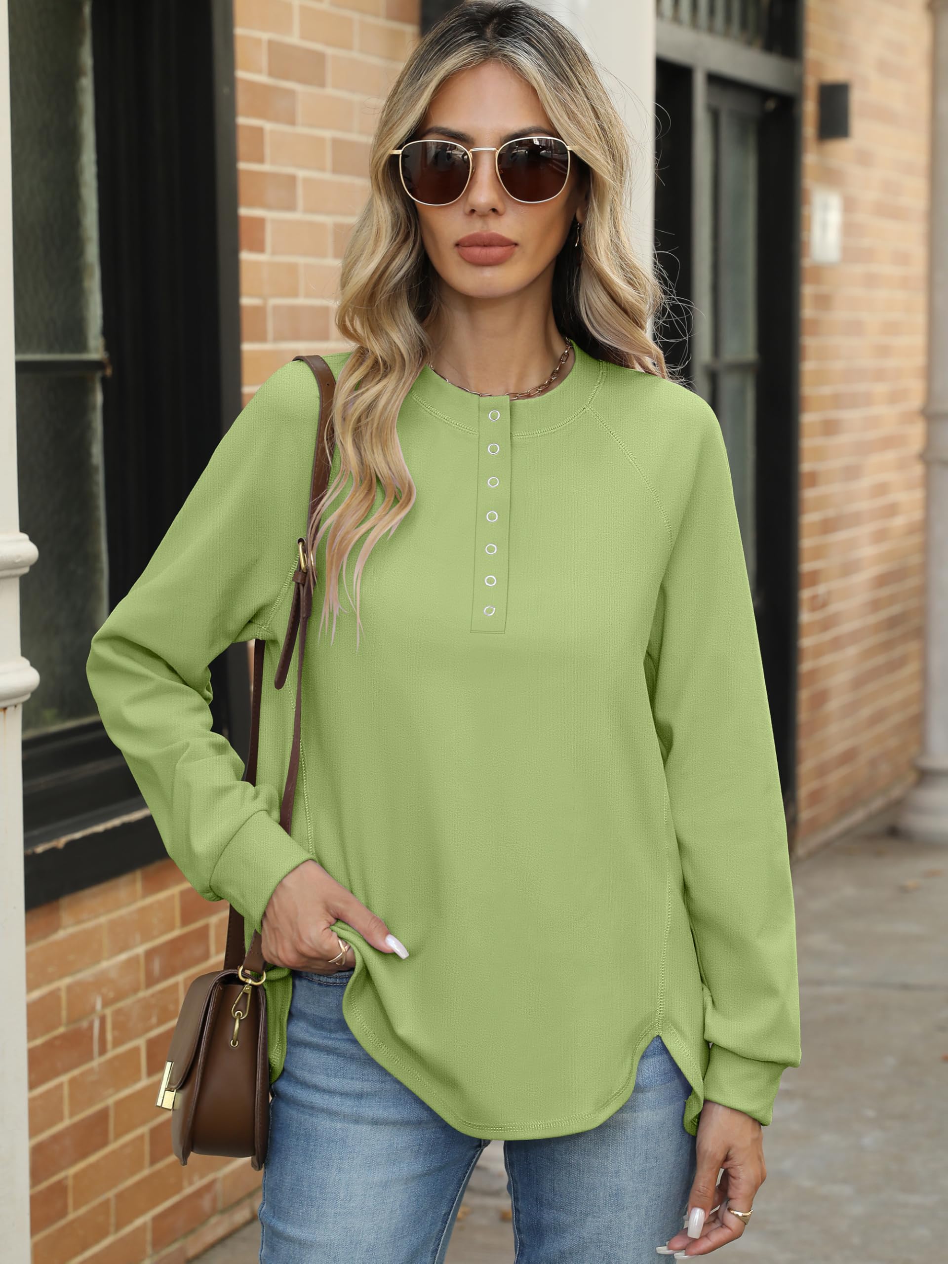 ANRABESS Women's Long Sleeve Henley Oversized Sweatshirts | Button Slit Hem Tunic Tops, Soft Loose Fit Pullover, School Work Office Outfits, Lounge Casual, Fall Winter Clothes