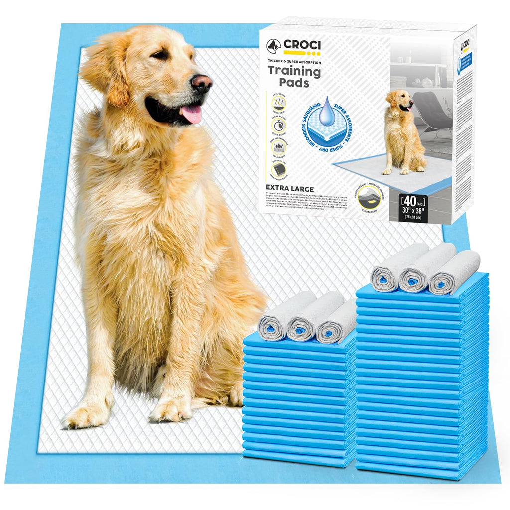 CROCI Dog Pee Pads Extra Large 30x36in, Puppy Pads XL with Adhesive Tabs, XL Pee Pads for Large Dogs, Super Absorbent Up to 8 Cups, Leak-Proof & Quick-Dry, Disposable (40 Counts)