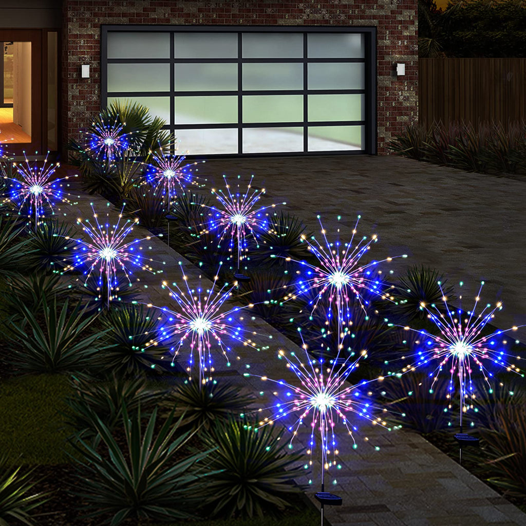 Solar Garden Firework Lights Outdoor Waterproof, 2 Pack Solar Powered Art Stake Twinkle Lighting for Outside Decor, 120 LED Sparklers String Lights for Yard Pathway Decorations(White)