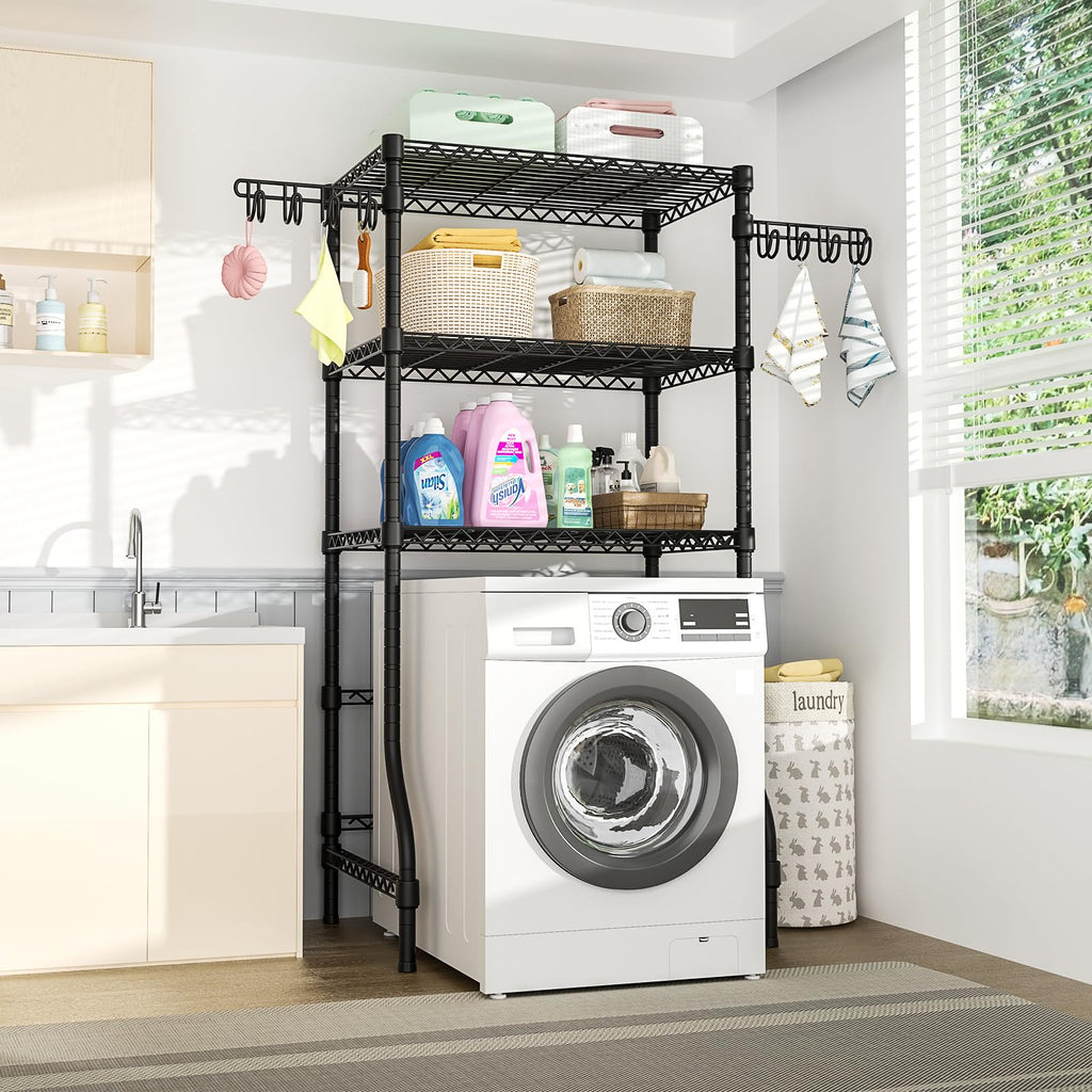 Ulif U8 Medium Laundry Room Storage Organizer, Over the Washer and Dryer Storage Shelves for Laundry Organization, 32.3”W x 17.3”D x 76.2”H, Suit Washing Machine Width within 29.9”, Hold 304 lb, Black