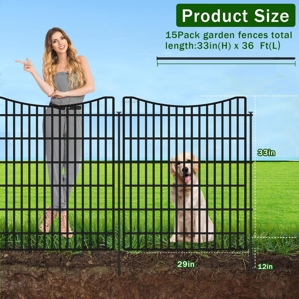 10 Panels Garden Fence Animal Barrier, 33 in(H) X 24 ft(L) Dog Fence Outdoor for Yard with Lock, Tall Metal Fencing with Ground Stakes, Temporary Fencing for Dog, Rabbits, and Patio Border