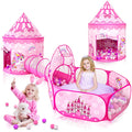 GeerWest 3PC Dinosaur Tent for Girls with Kids Ball Pit, Kids Play Tents and Crawl Tunnel for Toddlers, Pink Pop Up Playhouse Toys for Baby Indoor& Outdoor Tent Games, Birthday Kid’s Gifts