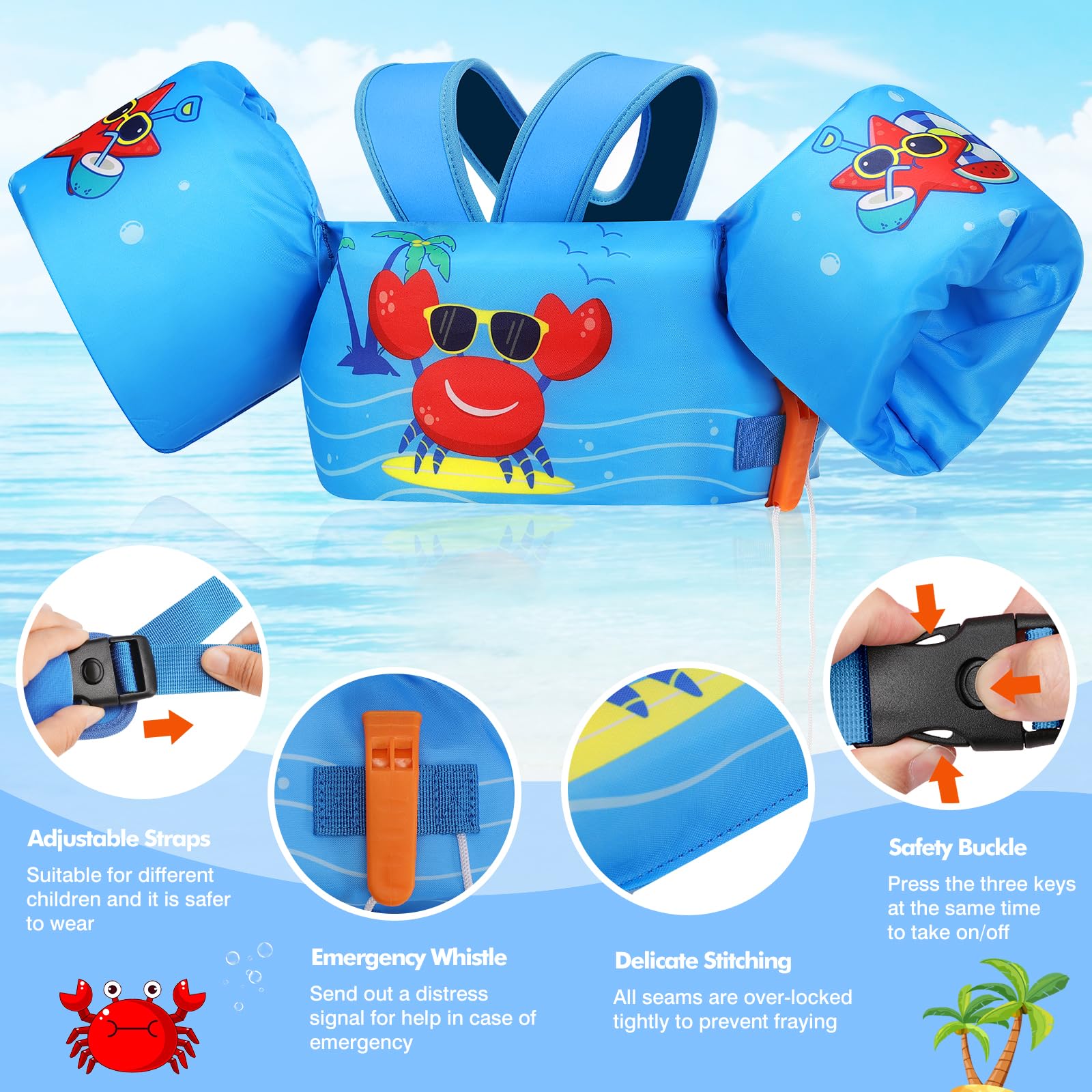 Moko Swim Arm Band for Kids 20-30-50 lbs, Cute Cartoon Toddler Swim Vest, Swimming Water Wings Pool Floaties Sleeve for Children Learn to Swim