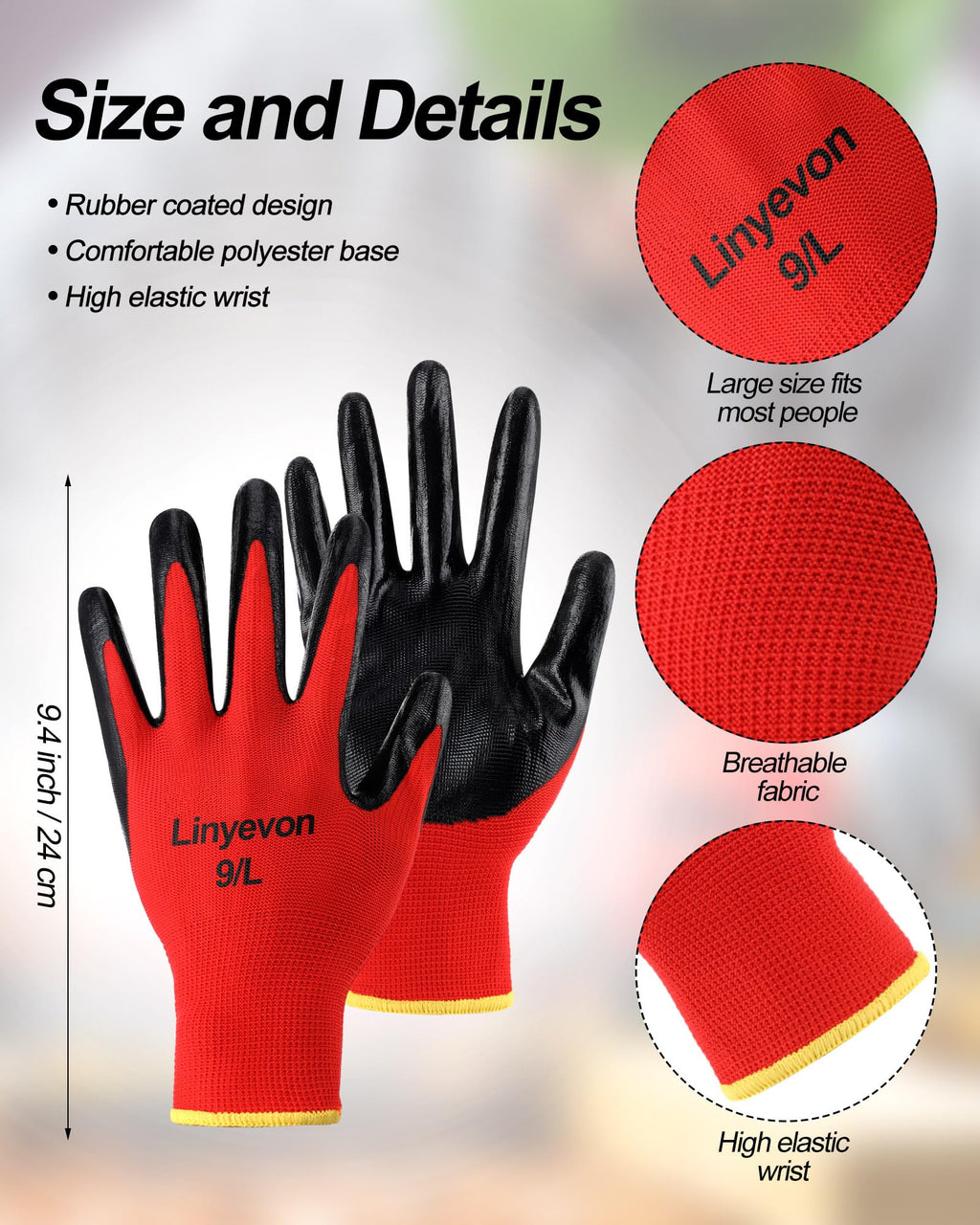 Maxcheck PU Coated Gloves Bulk, Reusable Rubber Safety Gloves for Men Women Work Warehouse, Mechanic, Woodworking