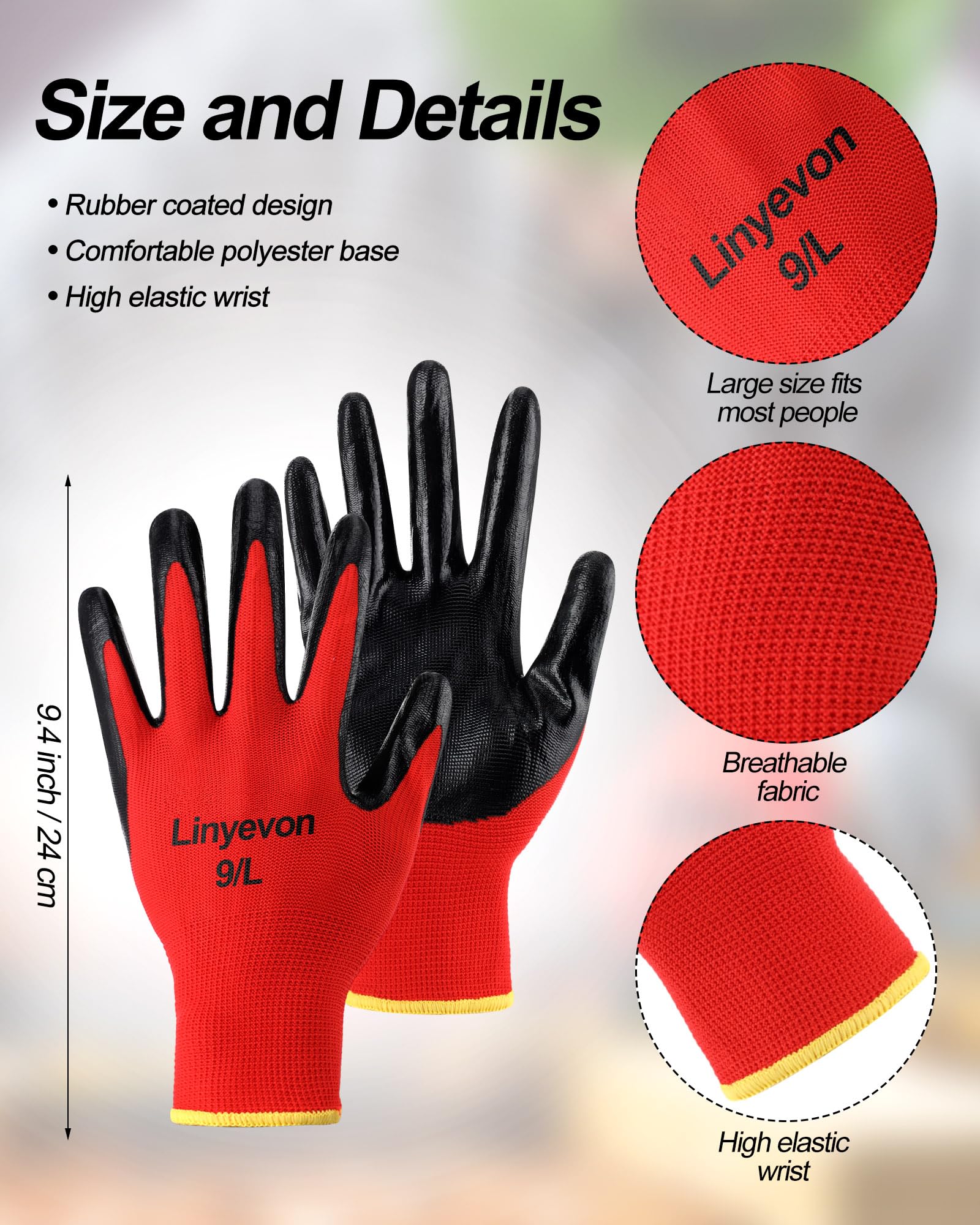 Maxcheck PU Coated Gloves Bulk, Reusable Rubber Safety Gloves for Men Women Work Warehouse, Mechanic, Woodworking