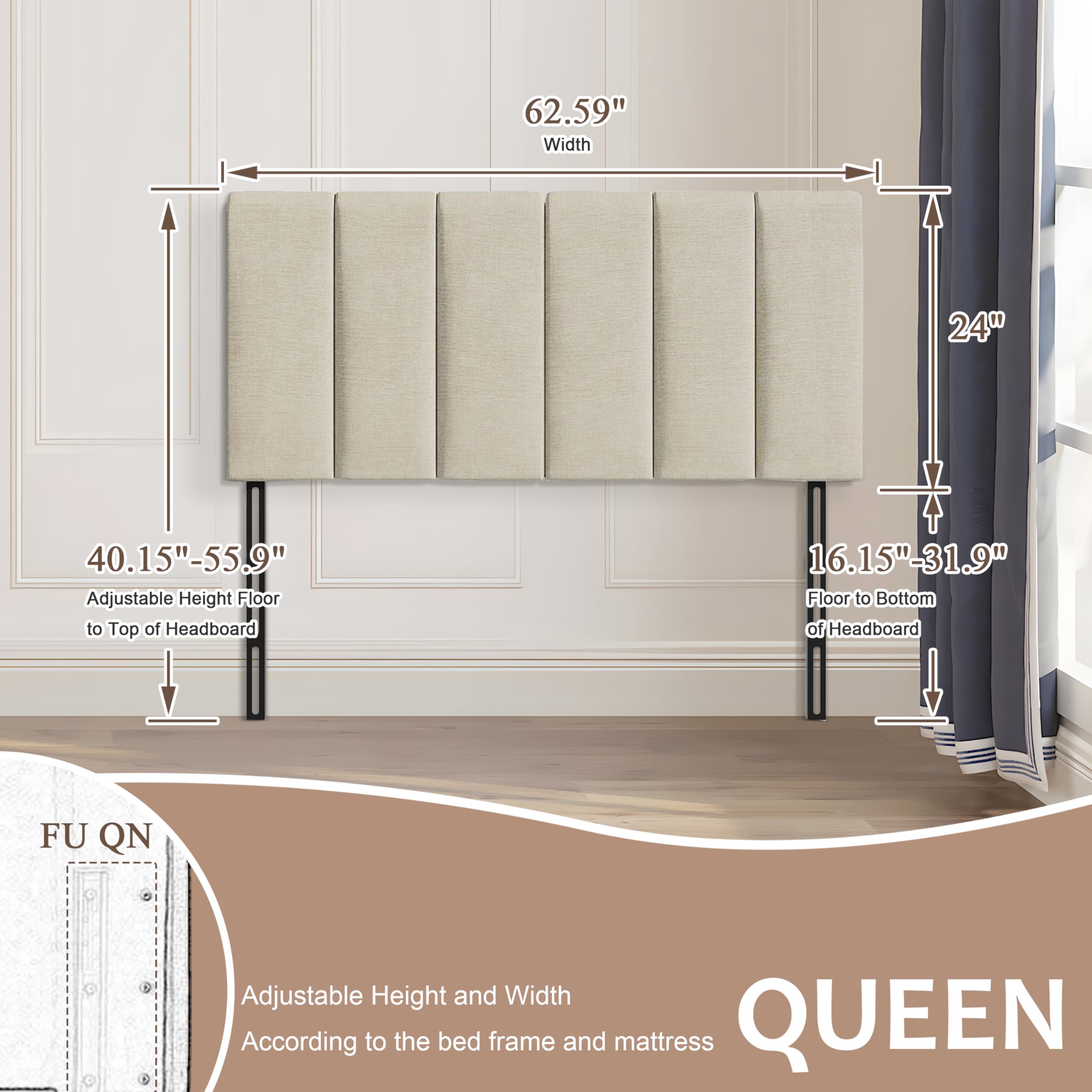 HAOBO Home Upholstered Headboards Foldable Queen/Full Linen Panels with Height Adjustments