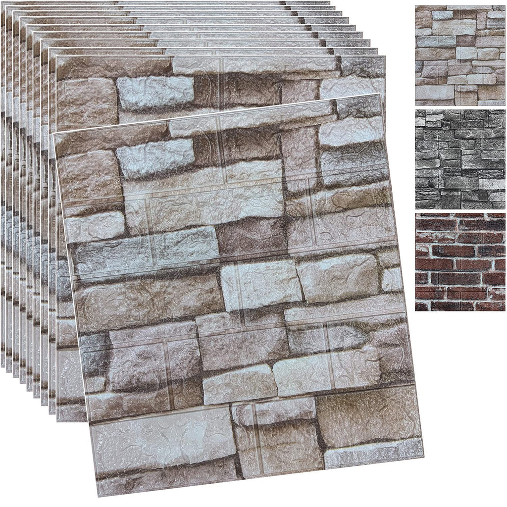 10PCS 3D Wall Panels Peel and Stick 3D Brick Wallpaper Peel and Stick Faux Stone Wall Panel Foam Brick Self-Adhesive Wallpaper (Black,10pcs)