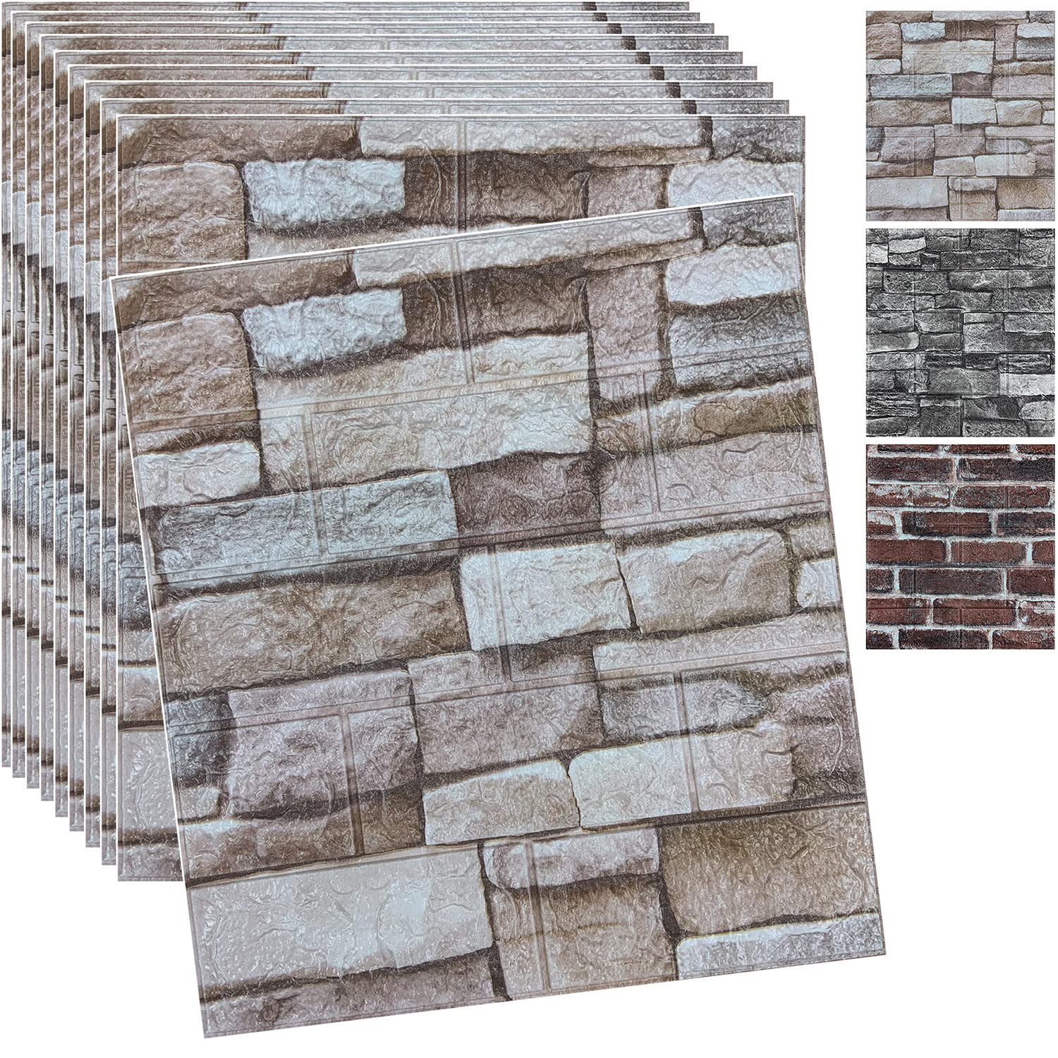 10PCS 3D Wall Panels Peel and Stick 3D Brick Wallpaper Peel and Stick Faux Stone Wall Panel Foam Brick Self-Adhesive Wallpaper (Black,10pcs)