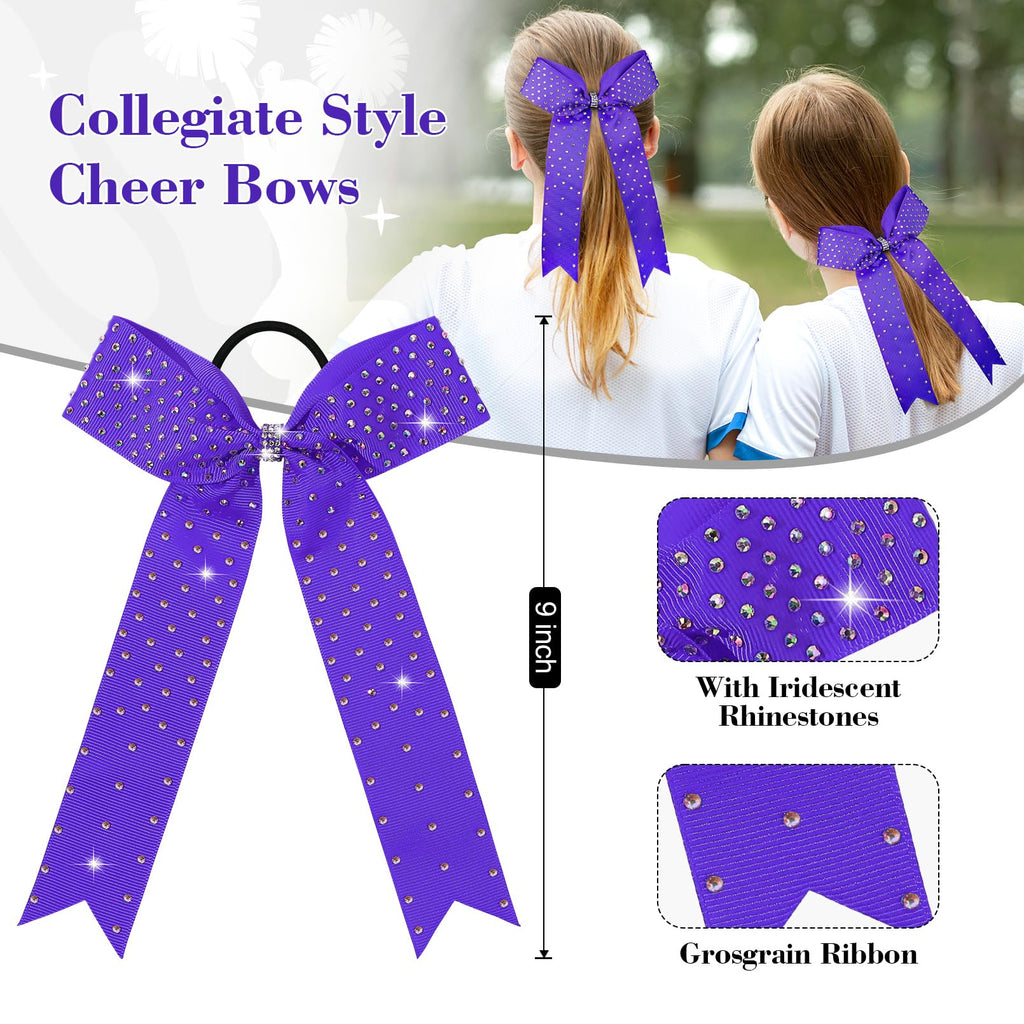 DEEKA 12 Count Collegiate Style Cheer Bows, Forest Green with Rhinestones, Handmade Bows for Girls Teens Cheerleader Sports