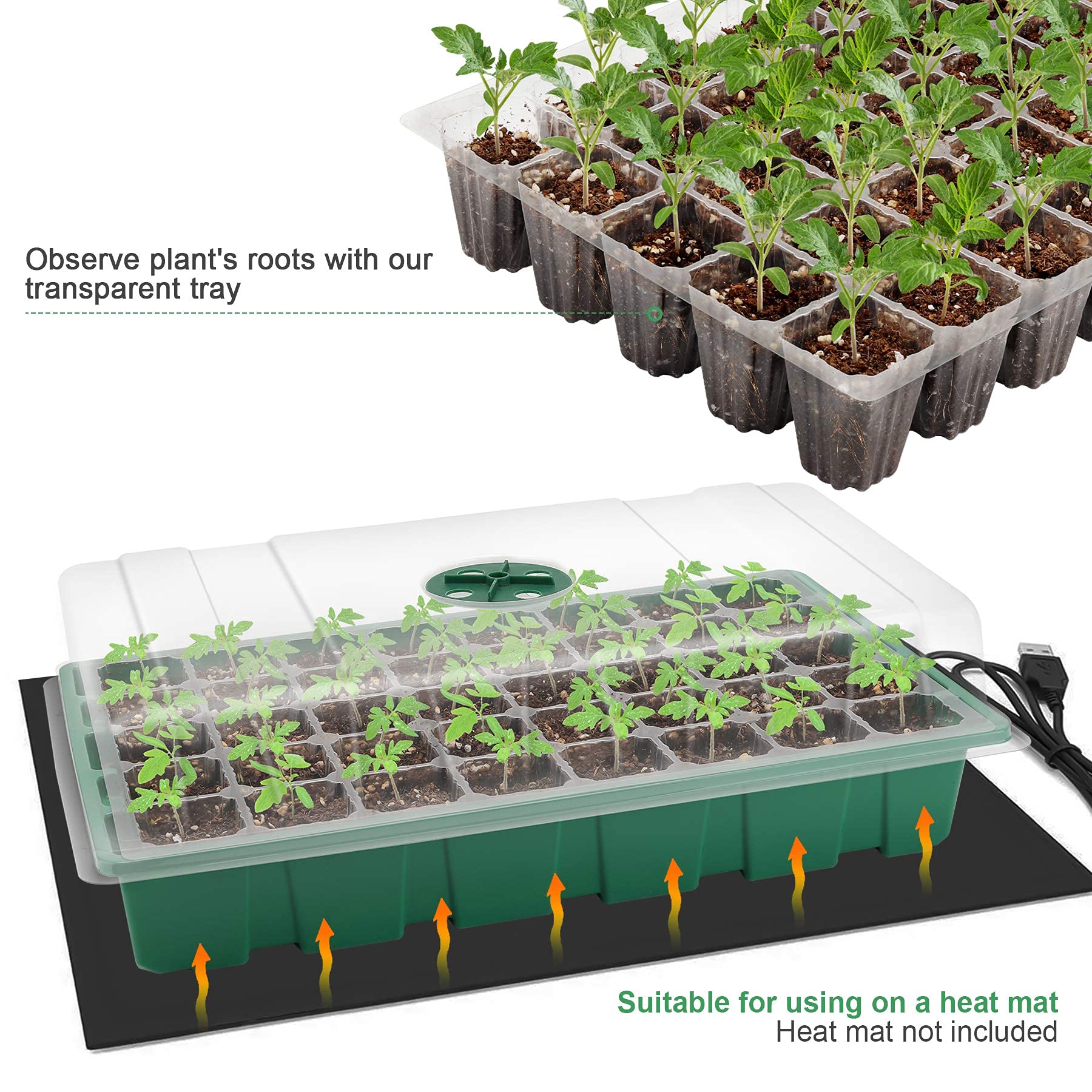 MIXC Seed Starter Tray with Lights, 2 Packs Mini Propagator Plant Grow Kit Greenhouse with Humidity Vented Domes and Base for Seeds Starting, Black