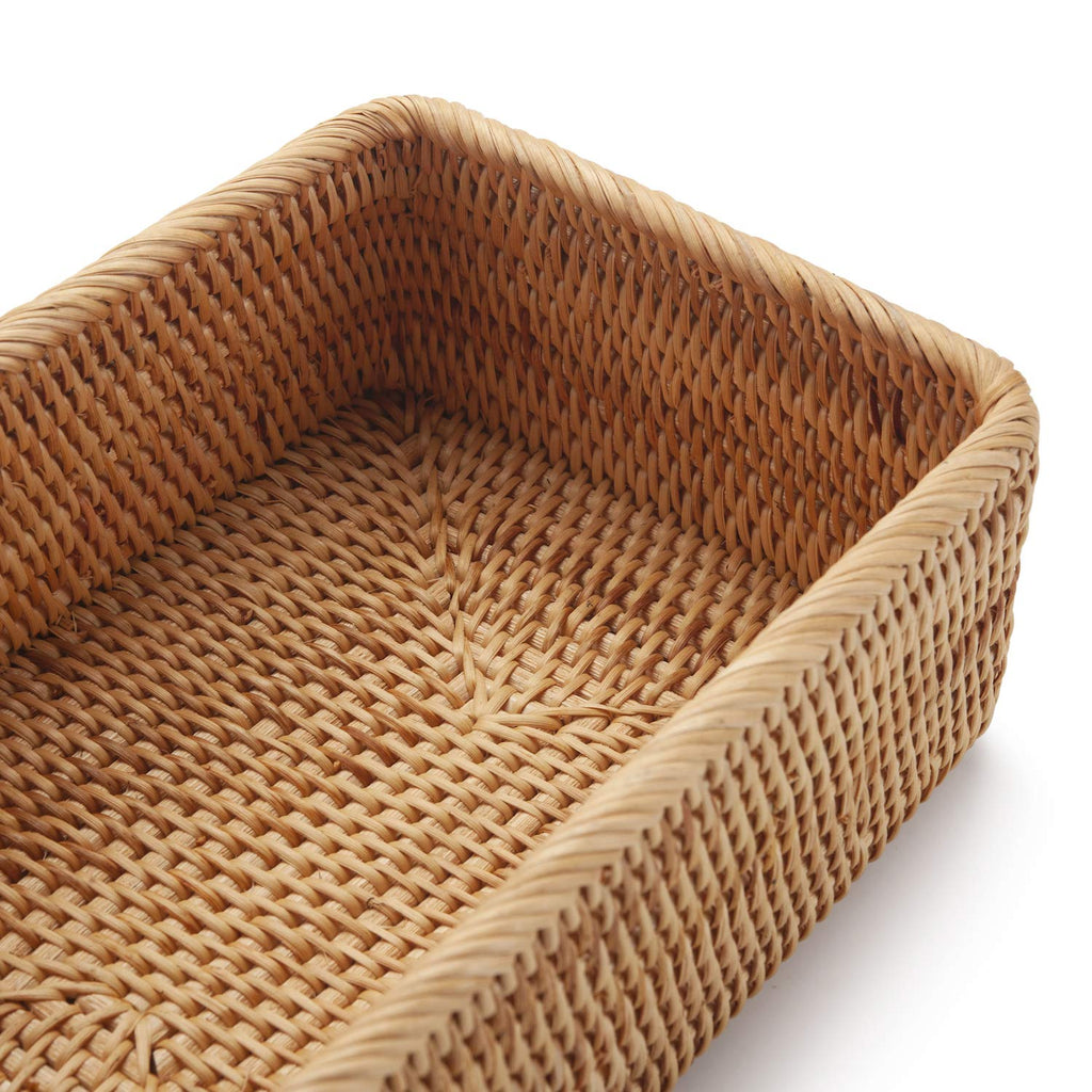 Natural Rattan Fruit Storage Baskets Rectangular Woven Wicker Box for Key Holder Remote Stackable Natural Set of 3