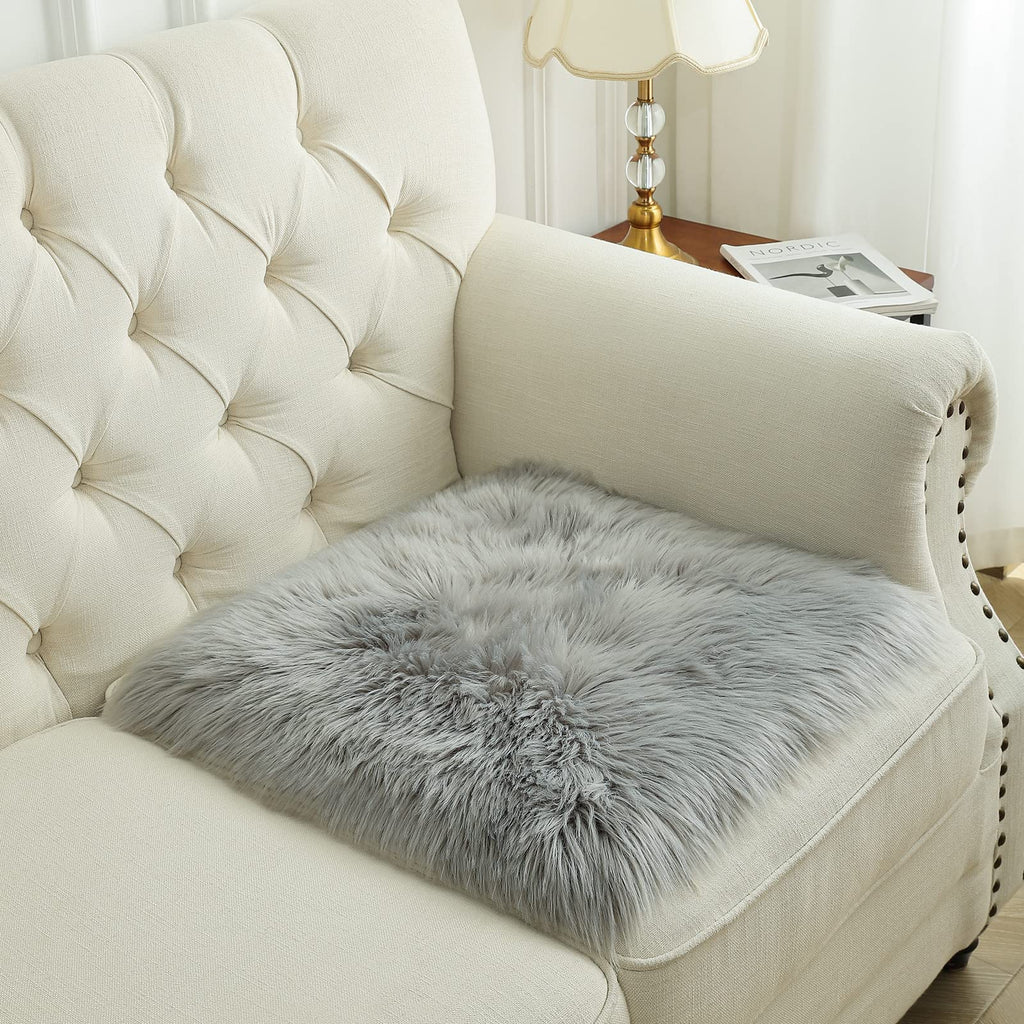 Softlife Black Faux Fur Sheepskin Chair Cover Seats Cushion Pad Super Soft Area Rugs for Living Bedroom Sofa Dorm (1.6ft x 1.6ft)