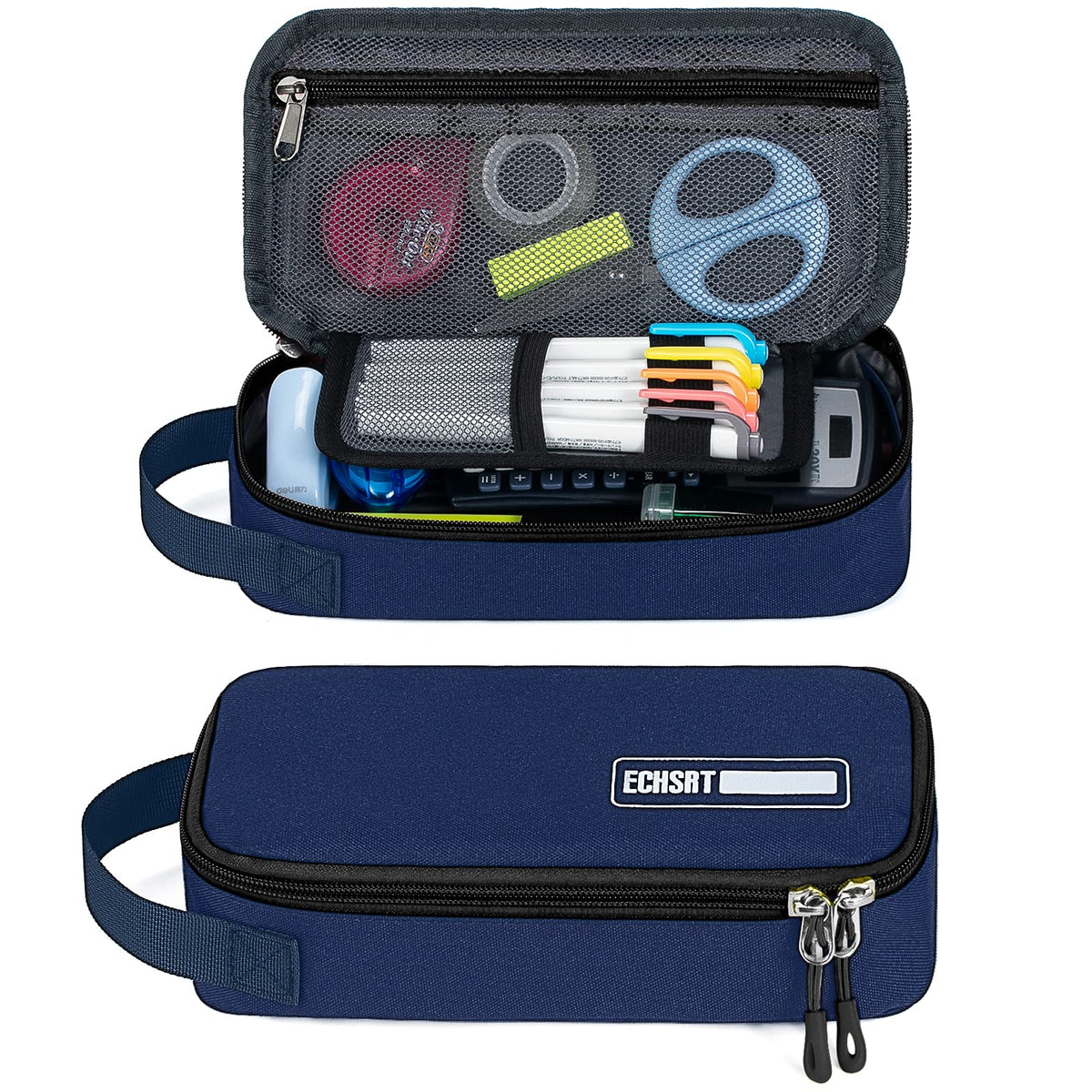 ECHSRT Large Pencil Case, Aesthetic Pen Pouch with Big Capacity, Minimalist Portable Stationery Bag with Handle for Office Organizer Aesthetic Pencil Cases