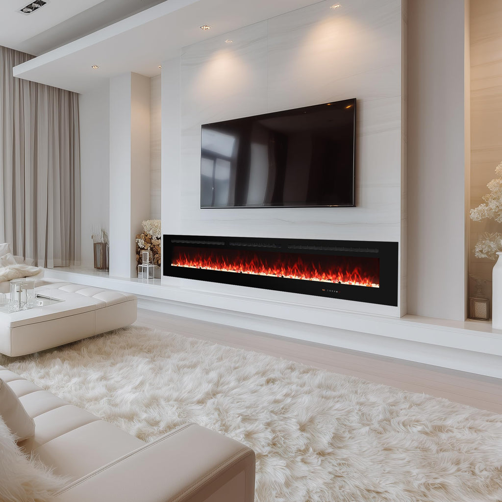Electric Fireplace 30 inch Wide, Wall Mounted Fireplace Inserts Electric Heater, 13 * 13 Flame Effects Like Real Flame, Low Noise, Timer & Thermostat Setting, 750W/1500W, Black