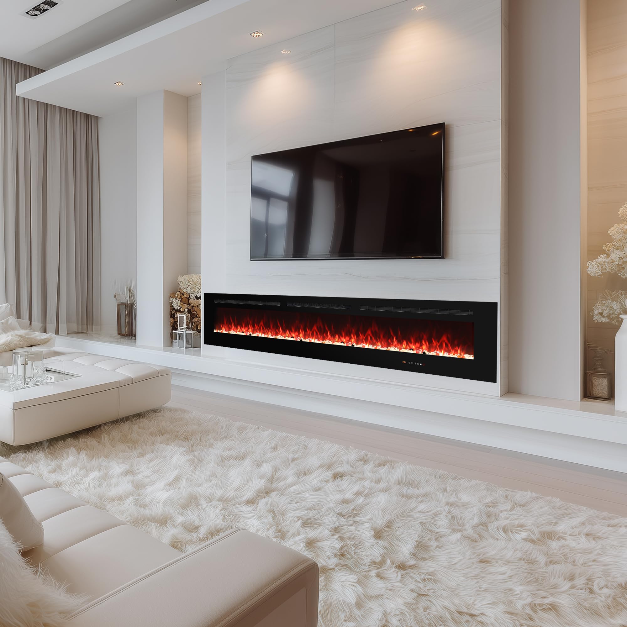Electric Fireplace 30 inch Wide, Wall Mounted Fireplace Inserts Electric Heater, 13 * 13 Flame Effects Like Real Flame, Low Noise, Timer & Thermostat Setting, 750W/1500W, Black