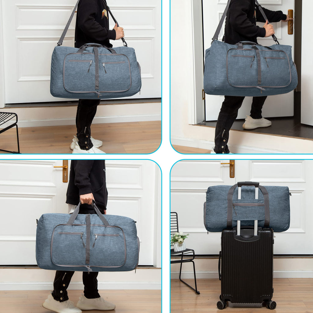 Vomgomfom 65L/85L/115L Foldable Travel Duffle Bag, Lightweight Checked Luggage with Shoe Compartment, Water-Resistant Weekender Overnight Bag for Men & Women