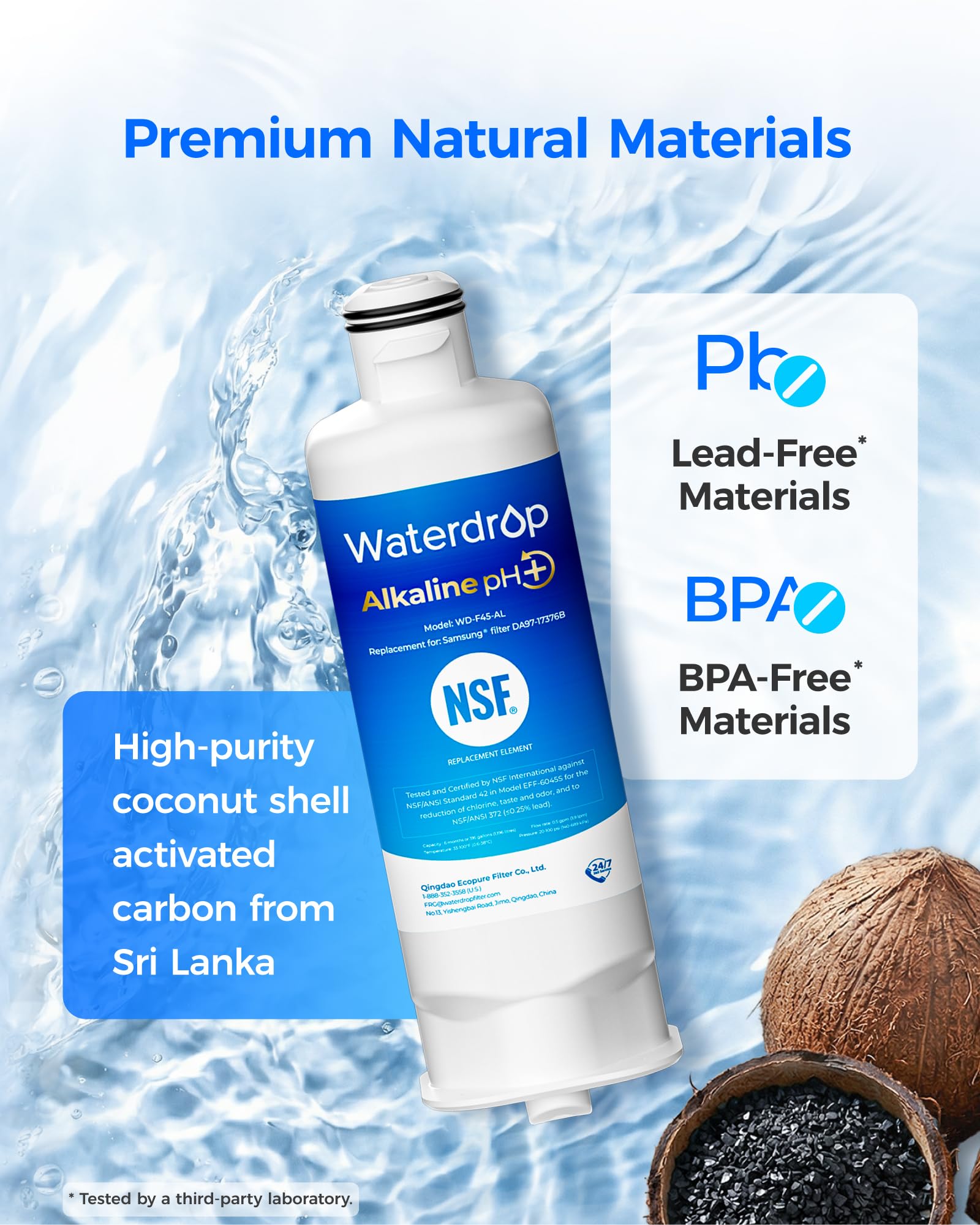 Waterdrop WD-F45 Refrigerator Water Filter, Replacement for Samsung® DA97-17376B HAF-QIN RF28R7201SR, RF28R7351SG