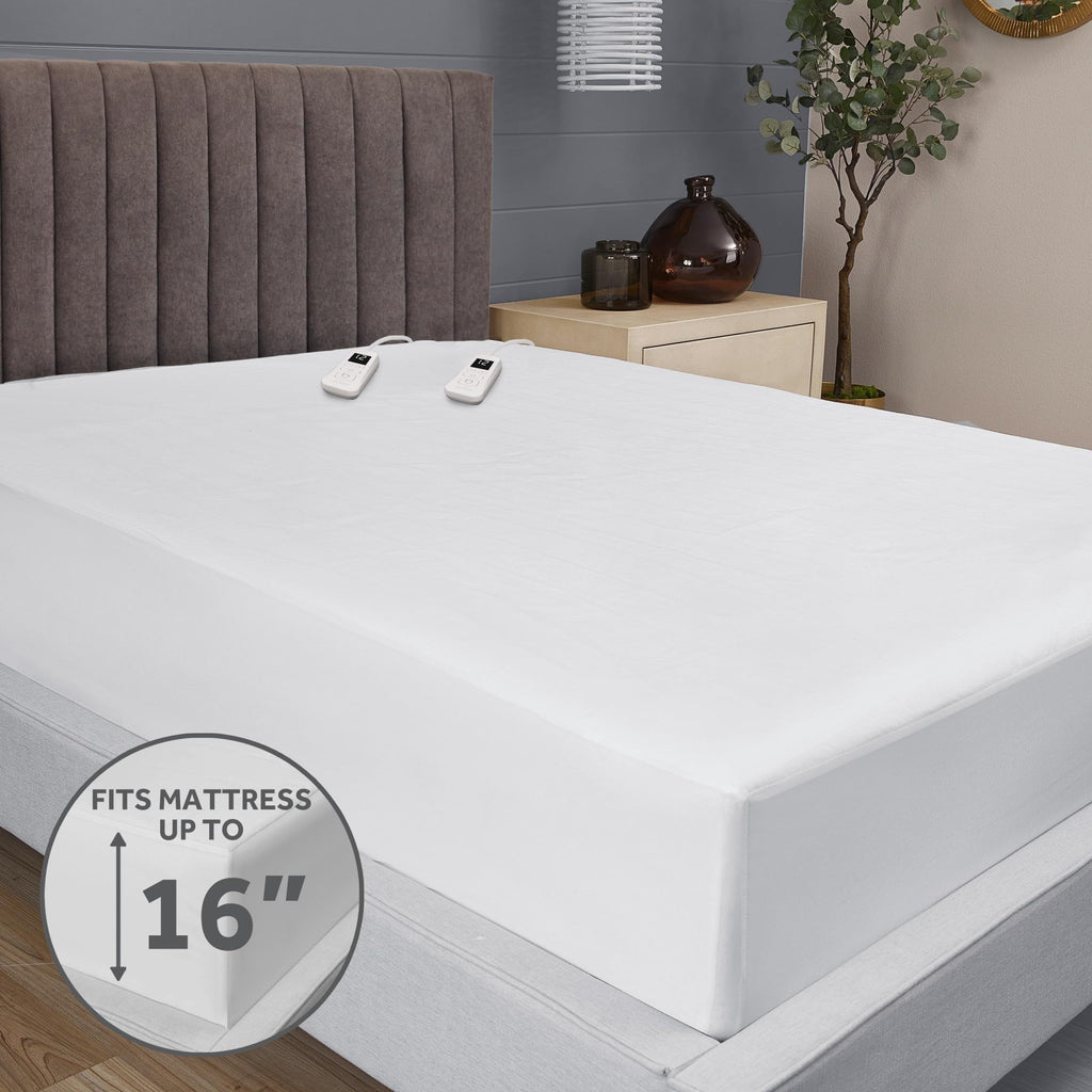 Sunbeam Restful Quilted Water Resistant Heated Mattress Pad - Full White