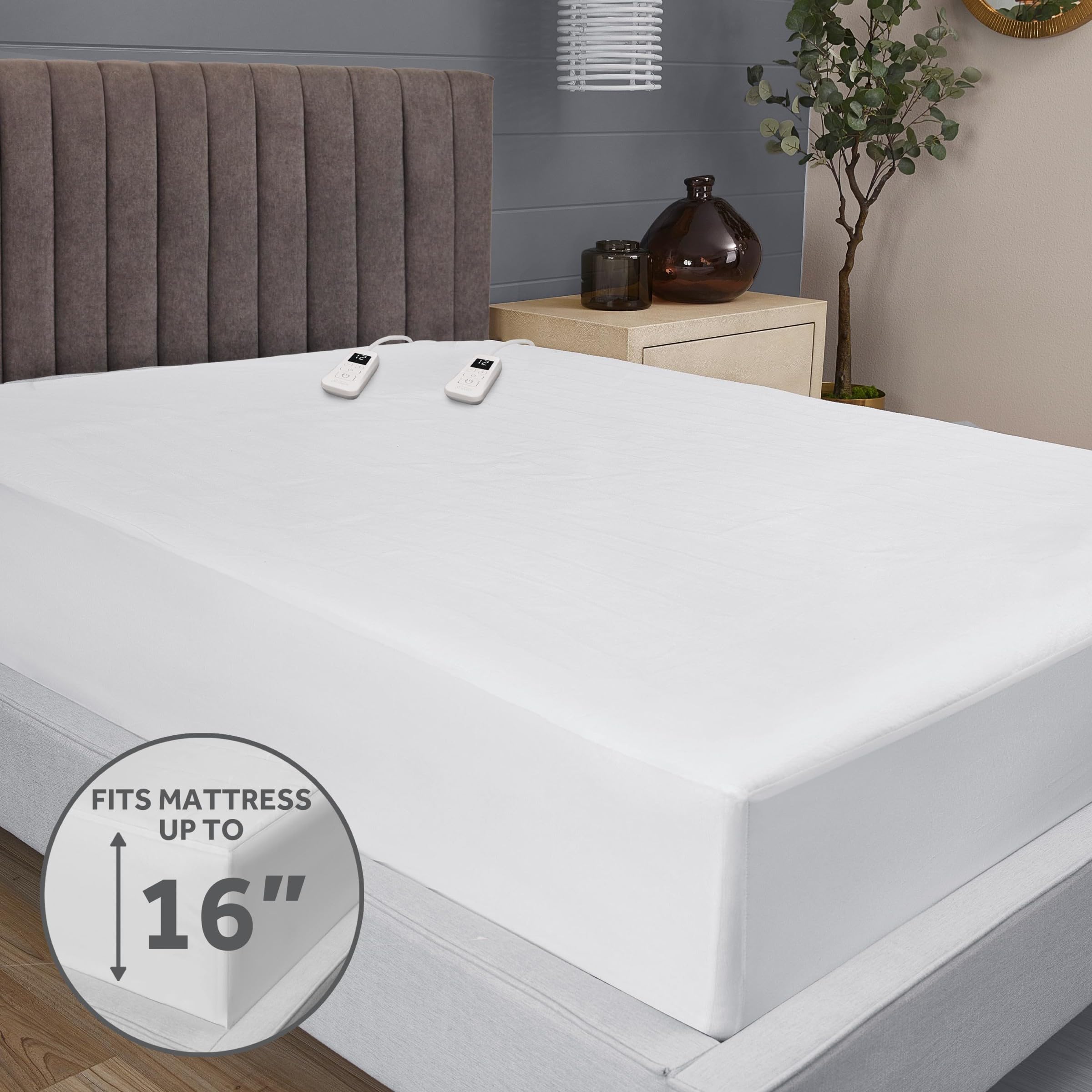 Sunbeam Restful Quilted Water Resistant Heated Mattress Pad - Full White