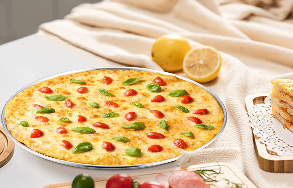 P&P CHEF Pizza Pan Set of 2, Stainless Steel Pizza Tray, Round Pizza Plate For Pie Cookie Pizza Cake, Non Toxic & Heavy Duty, Dishwasher Safe & Easy Clean, 10 Inch & Silver