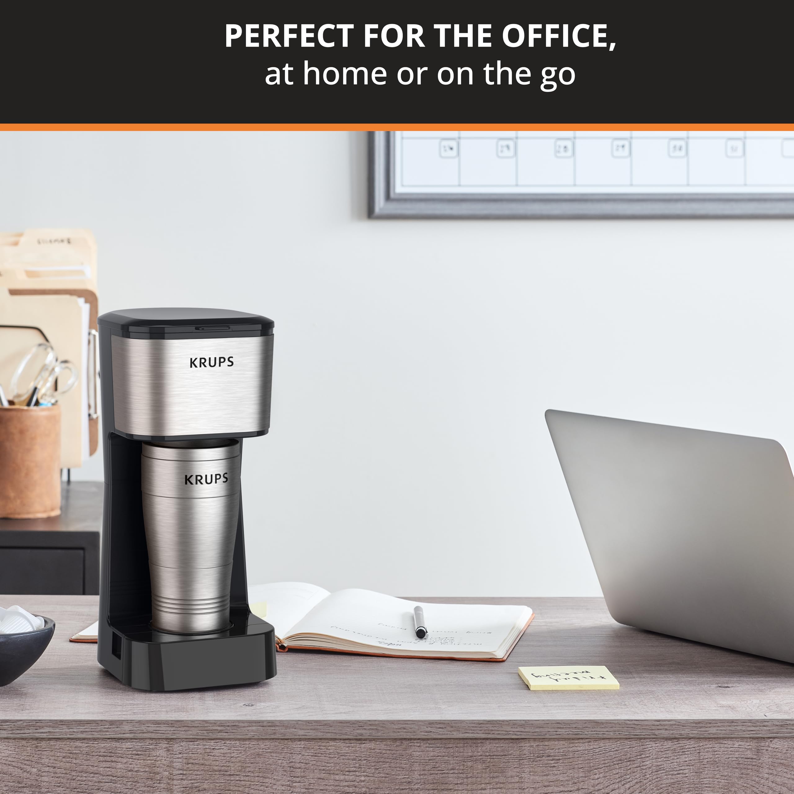 KRUPS Simply Brew Coffee Maker - Multi-Serve 4-in-1 with Stainless Steel Travel Tumbler, Black, 14oz