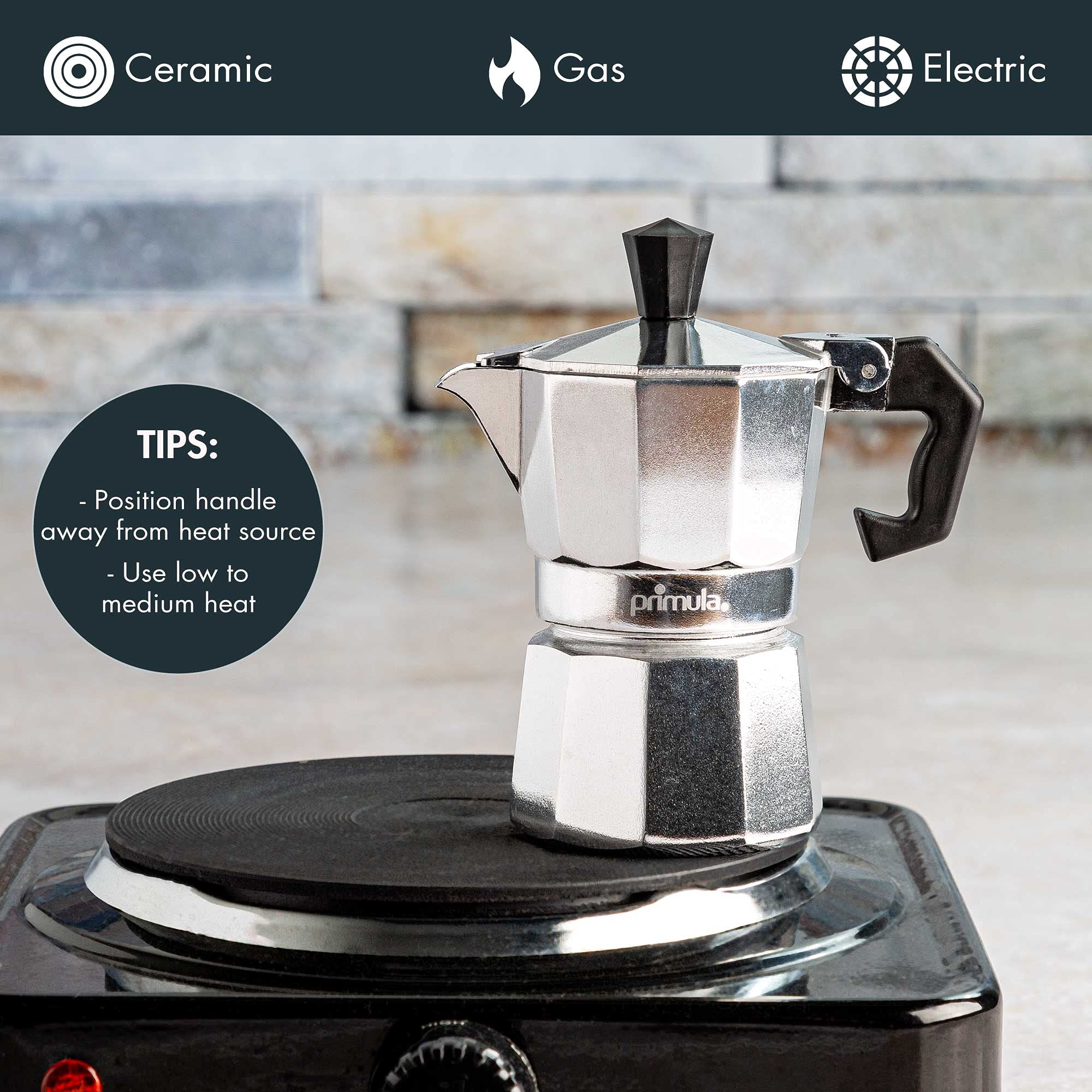 Primula Classic Moka Pot Stovetop Espresso and Coffee Maker, Italian and Cuban Cafetera for Rich Espresso Brewing, Durable Aluminum Greca Coffee Maker with Easy Grip Handle, 6-Cup, Black