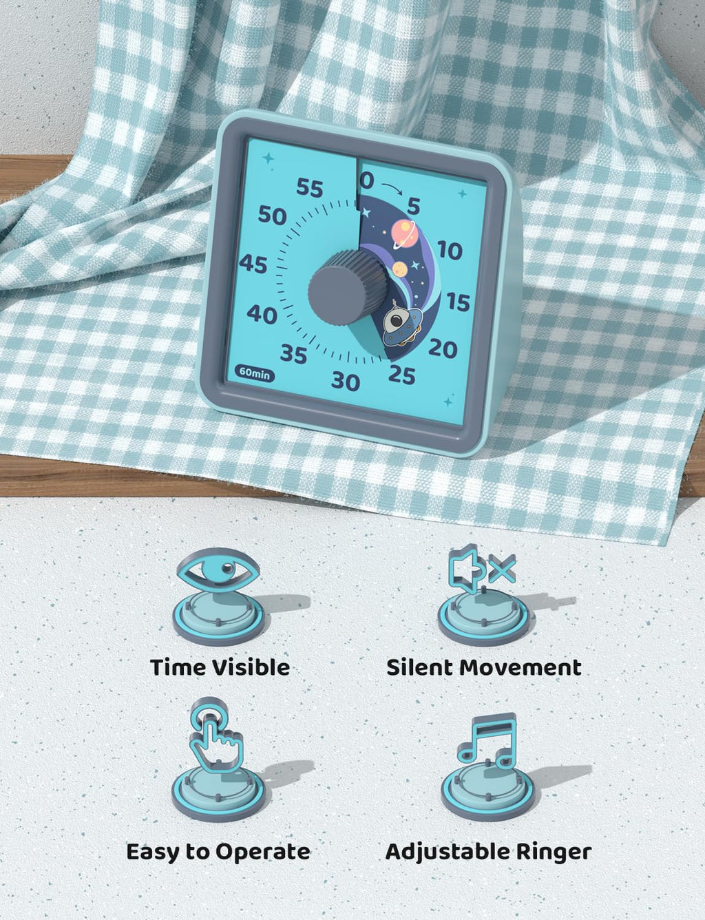 LIORQUE 60 Minute Visual Timer for Kids, Visual Countdown Timer for Classroom Office Kitchen with 'Rainbow' Pattern Design, Pomodoro Timer with Silent Operation (Batteries Included)