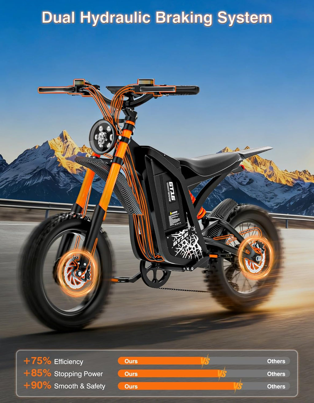 ASKGO Electric Dirt Bike, 4500W Peak Motor, 65KM/H Fast Electric Bike, 48V 25Ah Battery,160KM, Hydraulic Brakes, Full Suspension, 7-Speed Gear, 5 PAS Mode, 16" Off-Road E-Bike for Adults & Teens