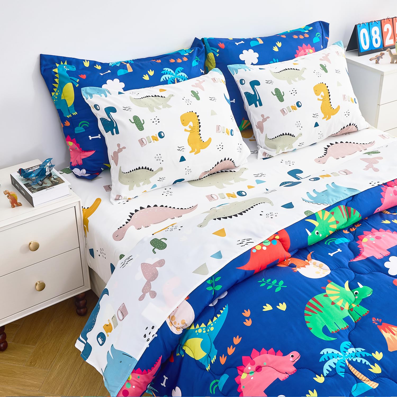 Wajade 7 Piece Blue Bow Comforter Set for Girls Kids Twin Size Bedding Set with Sheet and 2 Pillowcases 2 Pillow Shams Cute Girls Bed in a Bag as Birthday Choice