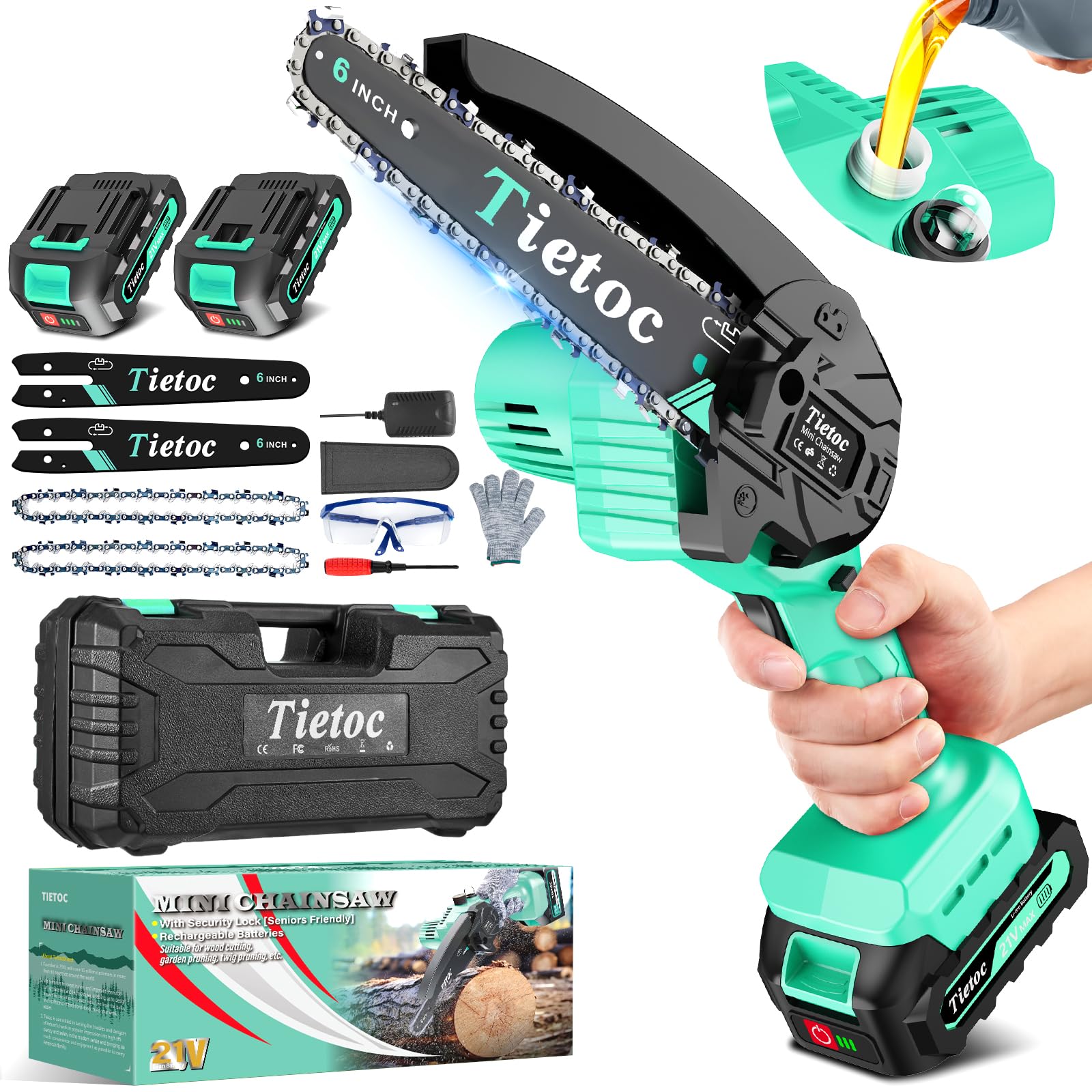Tietoc Chainsaw 6 Inch Mini Electric Chainsaw Cordless Battery Powered, Hand Held Saw for Wood/Trees Trimming, Tools for Household and Garden, Chain Saw Gift for Men Dad Husband Fathers Gardener 2026