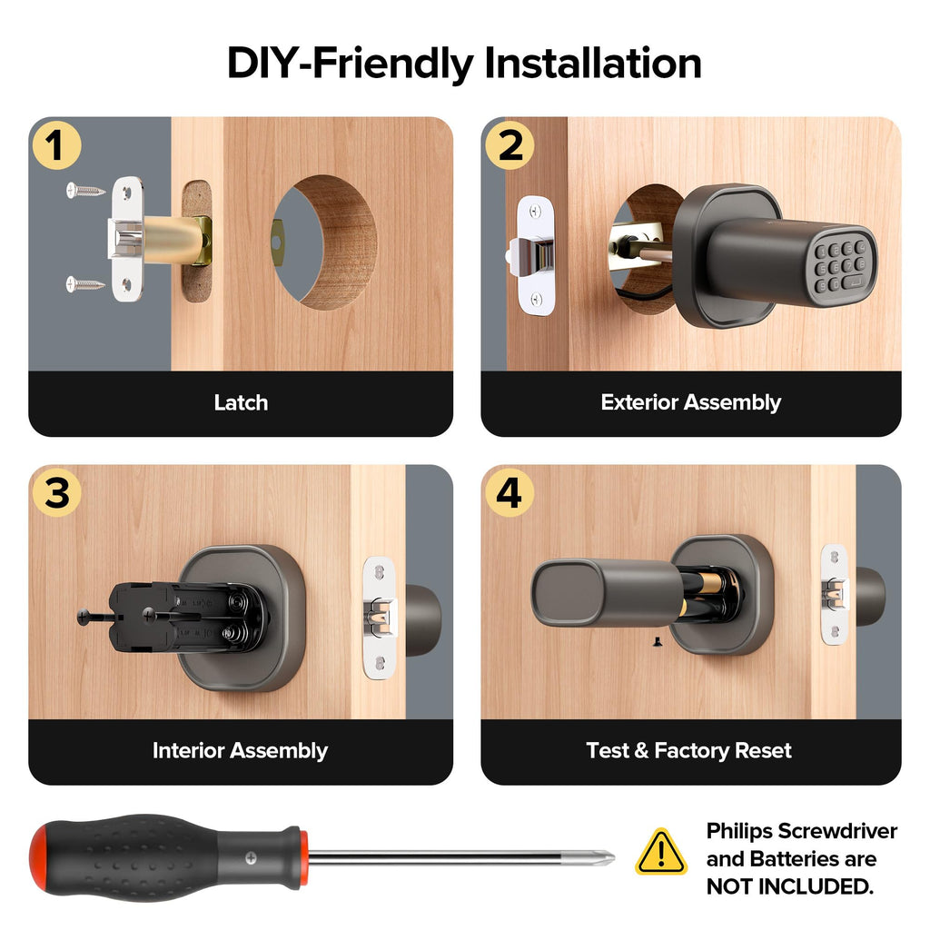 ThorBolt Fingerprint Door Lock with Keypad Door Knob, HomeKit Lock Over 𝗧𝗛𝗥𝗘𝗔𝗗, HomeKit Hub 𝗥𝗲𝗾𝘂𝗶𝗿𝗲𝗱, 𝗶𝗢𝗦 𝗢𝗡𝗟𝗬 Smart Lock for Interior Door, Bedroom, Office, MK1 Black