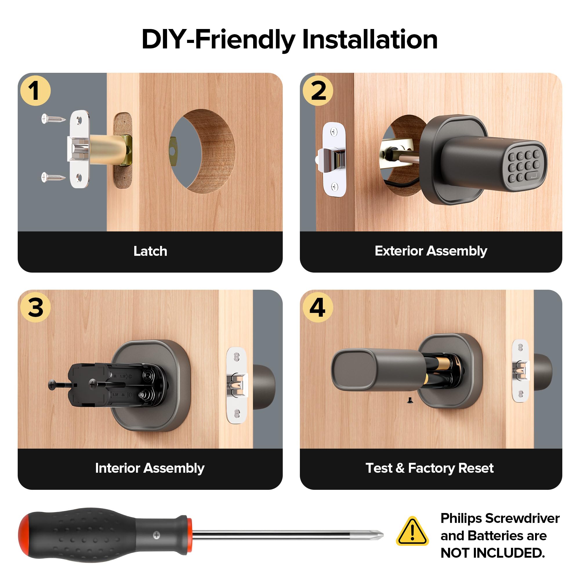 ThorBolt Fingerprint Door Lock with Keypad Door Knob, HomeKit Lock Over 𝗧𝗛𝗥𝗘𝗔𝗗, HomeKit Hub 𝗥𝗲𝗾𝘂𝗶𝗿𝗲𝗱, 𝗶𝗢𝗦 𝗢𝗡𝗟𝗬 Smart Lock for Interior Door, Bedroom, Office, MK1 Black