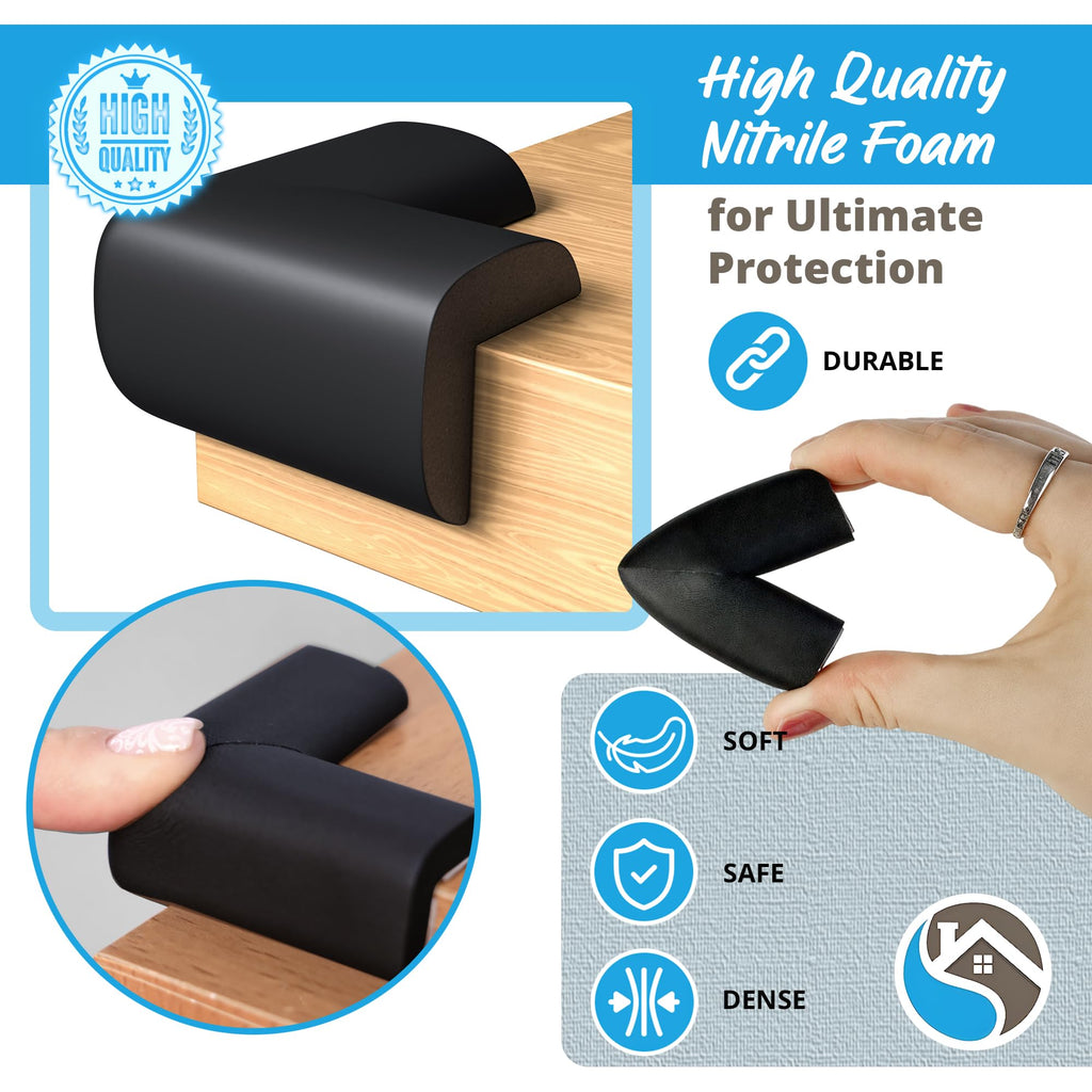 8-Pack Baby Proofing Corner Guards, Soft Rubber Corner Protectors for Furniture, 3M Adhesive Pre-Taped Corner Bumper Guards, Child Proof Safety for Fireplace, Table, Cabinet & Stairs, Black