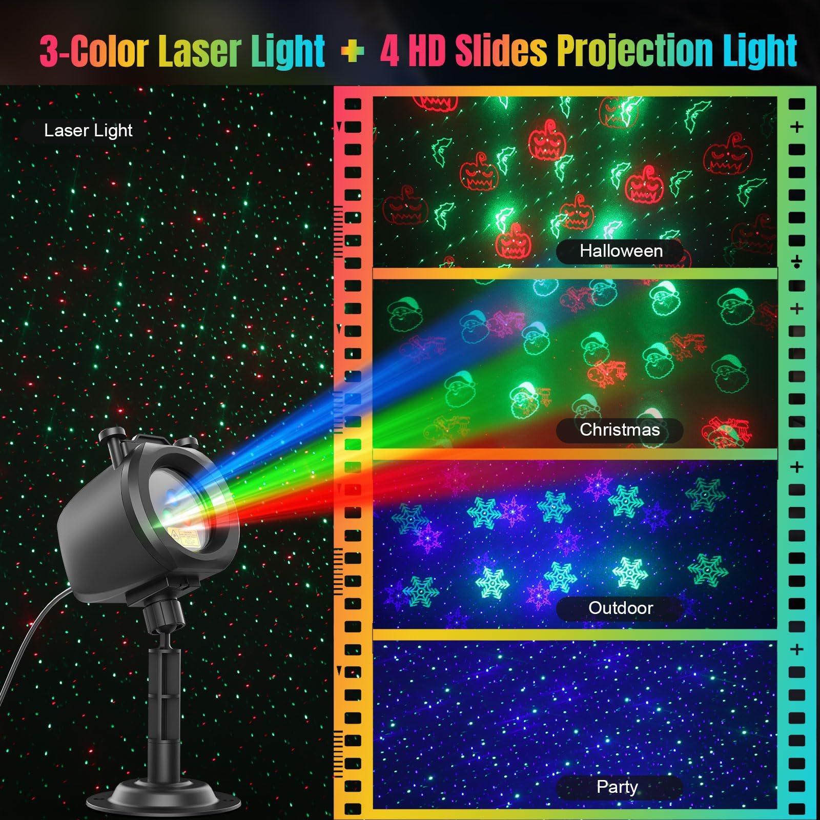 Easter Laser Lights Projector Outdoor with 4 Dynamic Slides, 2-in-1 Moving RGB Firefly Laser Lights with Remote,Timer, Landscape Holiday Porjector for Window Wall