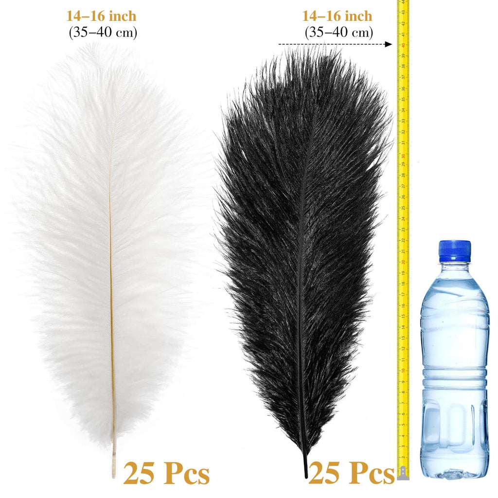 Retrowavy 50 Pcs 14-16 Inches Large Natural Ostrich Feathers Bulk for Centerpieces for Wedding Party Centerpieces Home Decoration Flower Arrangement (Black)