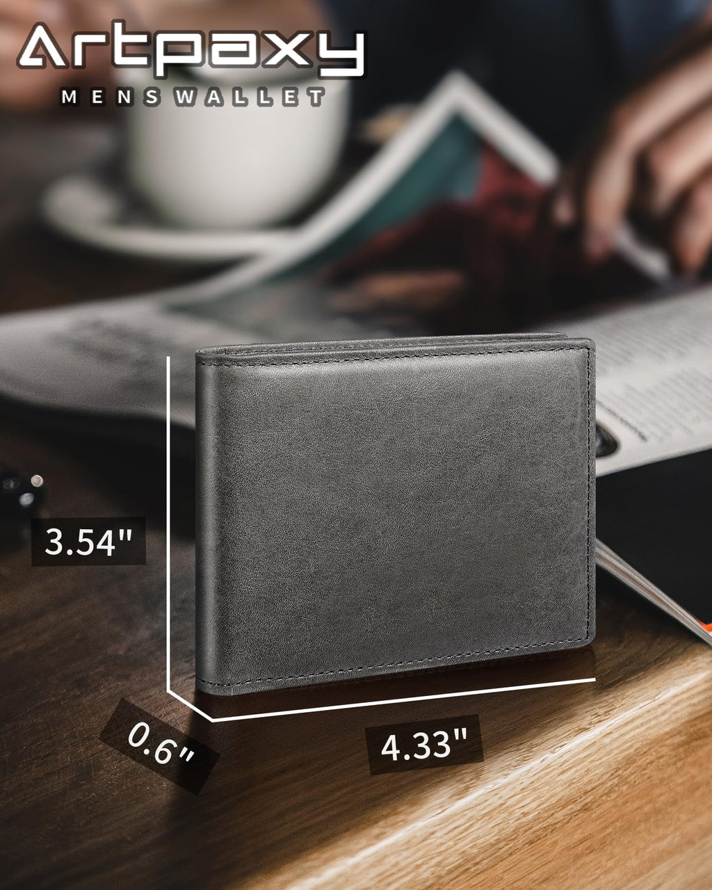 Artpaxy Mens Wallet Genuine Leather Bifold RFID Blocking Wallet for Men with 1 ID Window 13 Card Holders 2 cash pockets 1 Gift Box